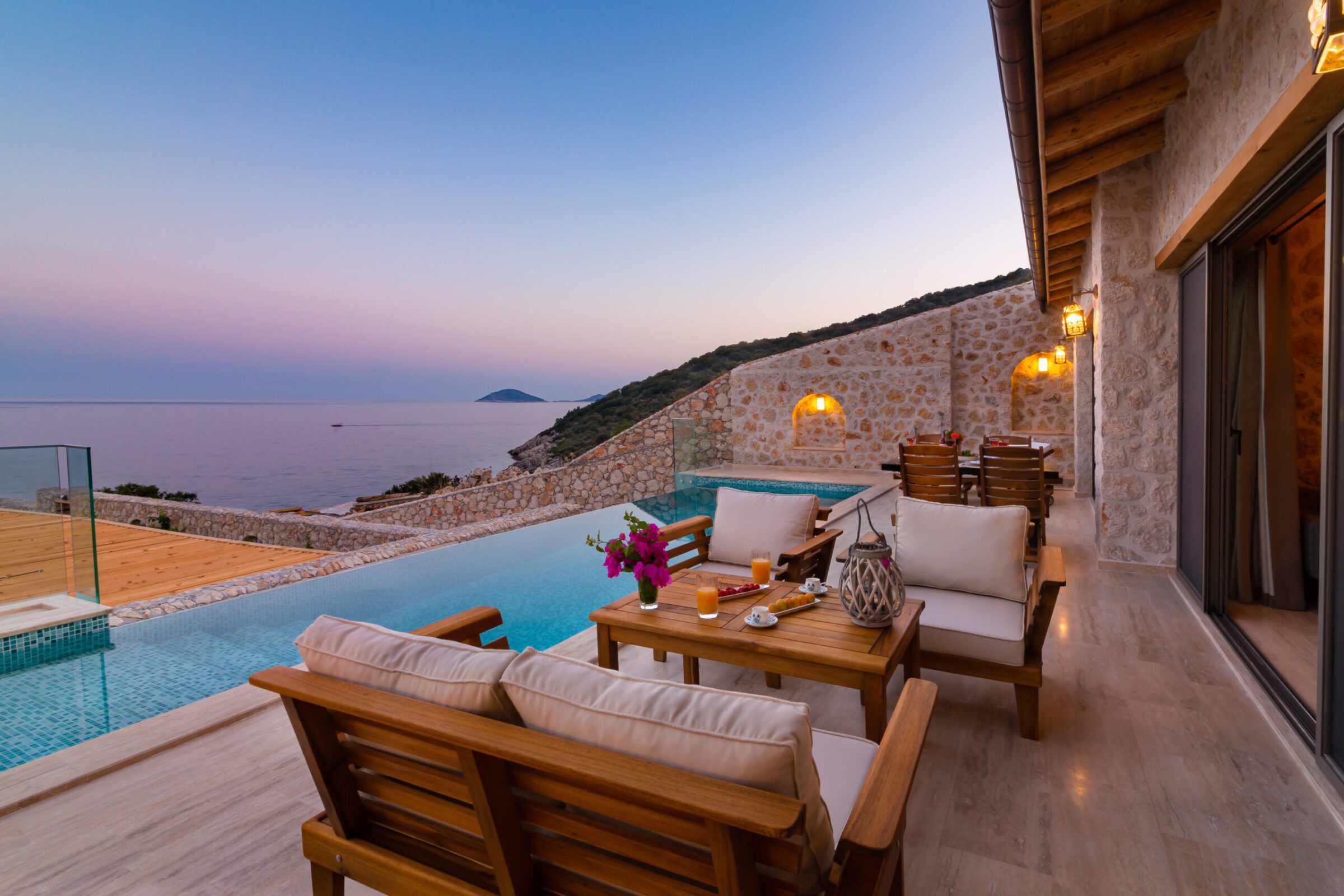 Outdoor seating area in Villa Water Edge 3, villa holidays in Kalkan, Turkey