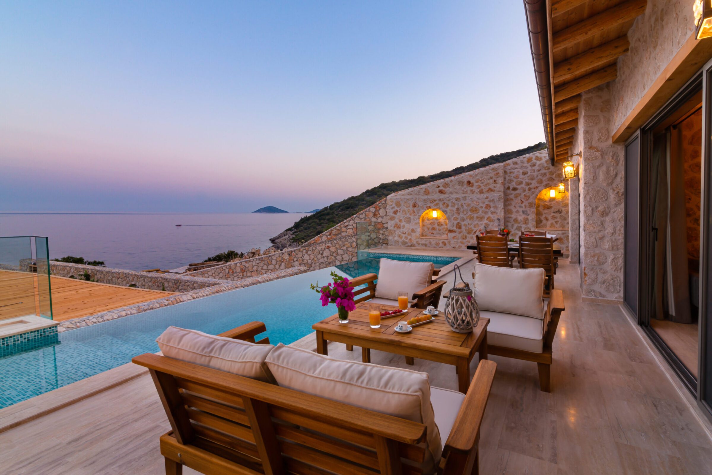 Outdoor seating area at Villa Water Edge 3, villa holidays in Kalkan, Turkey