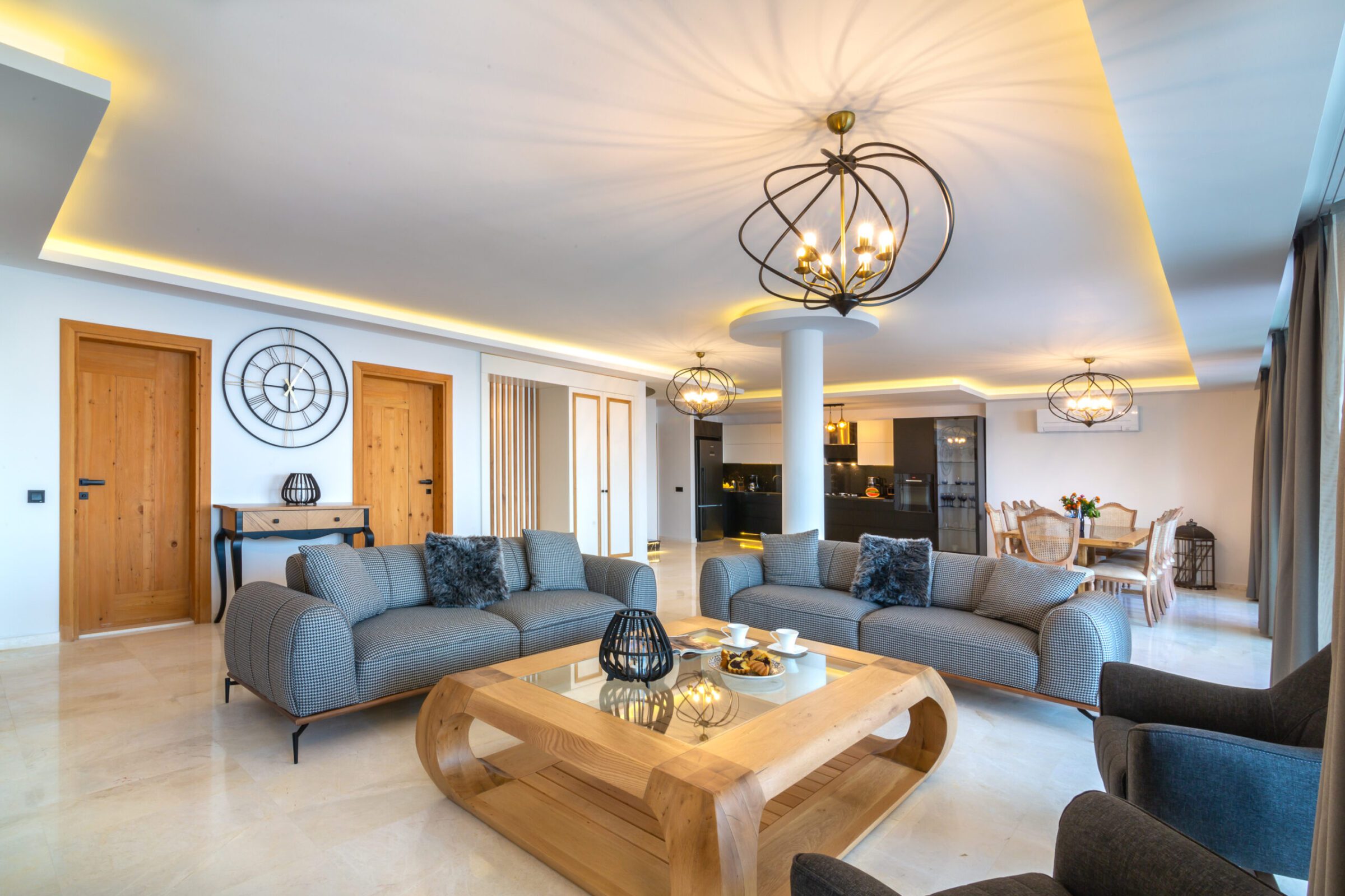 Open-planned kitchen and lounge in Villa Water Edge 1, villas to rent in Kalkan, Turkey