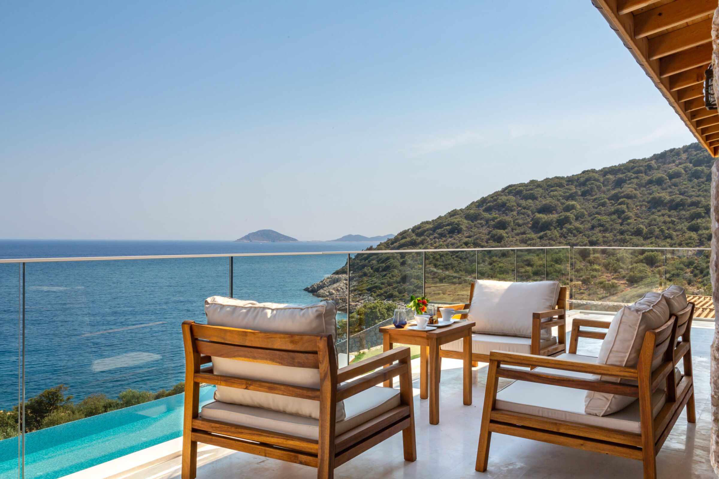 Balcony seating area in Villa Water Edge 1, villas to rent in Kalkan, Turkey