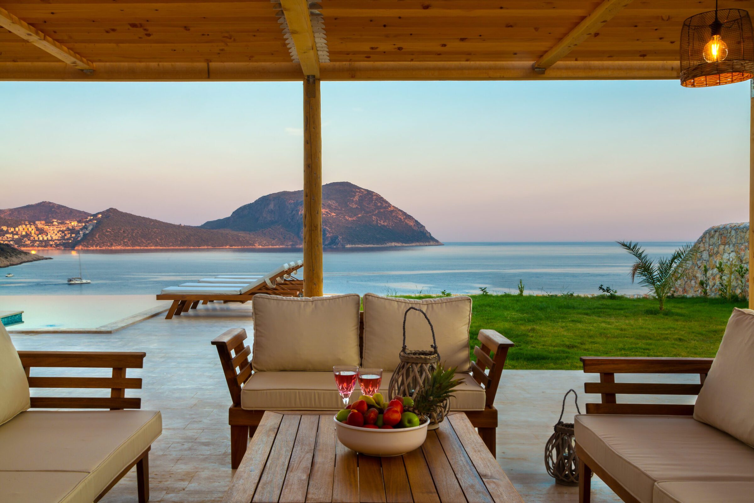 Outdoor seating area in Villa Water Edge 1, villas to rent in Kalkan, Turkey