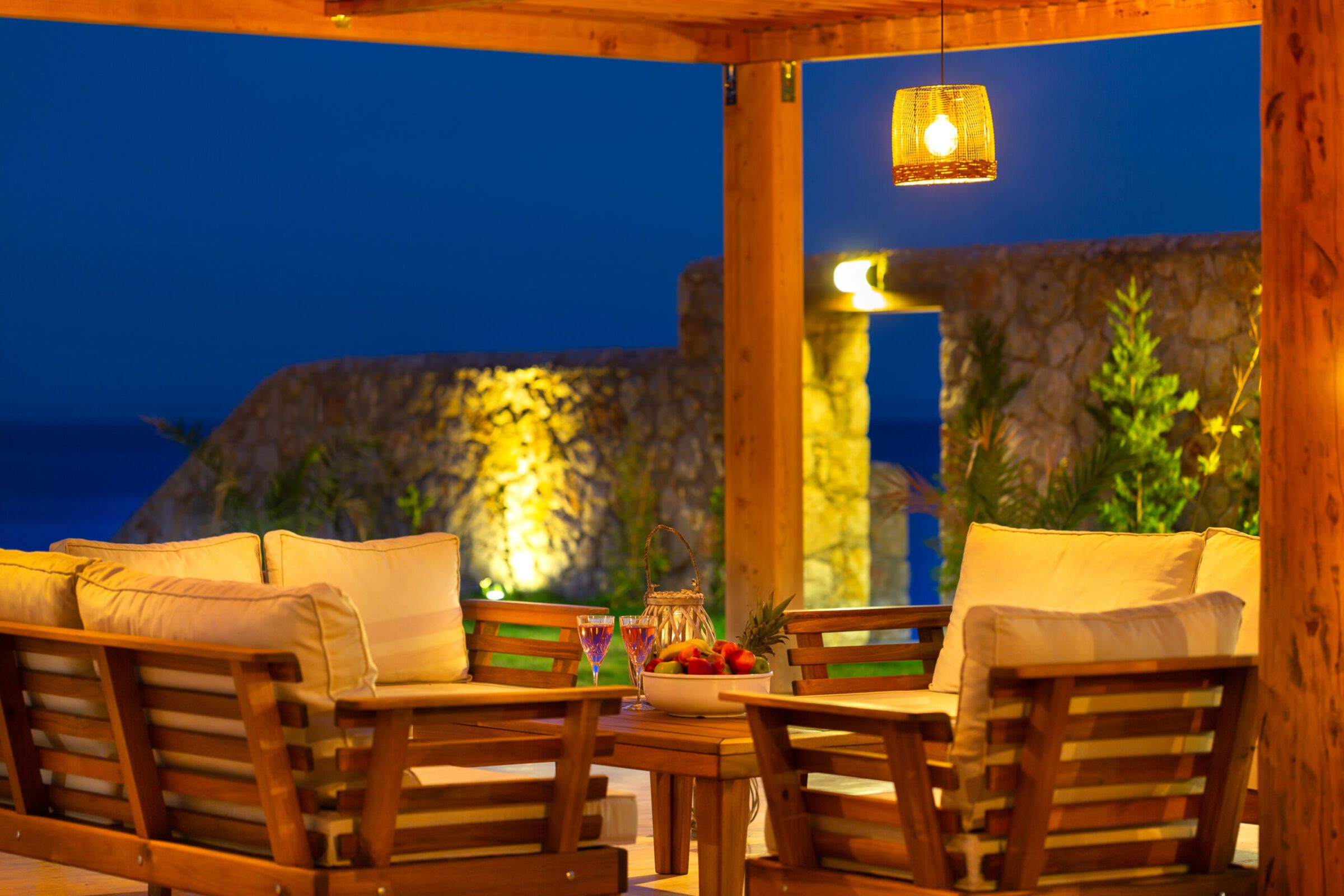 Outdoor seating area in Villa Water Edge 1, villas to rent in Kalkan, Turkey