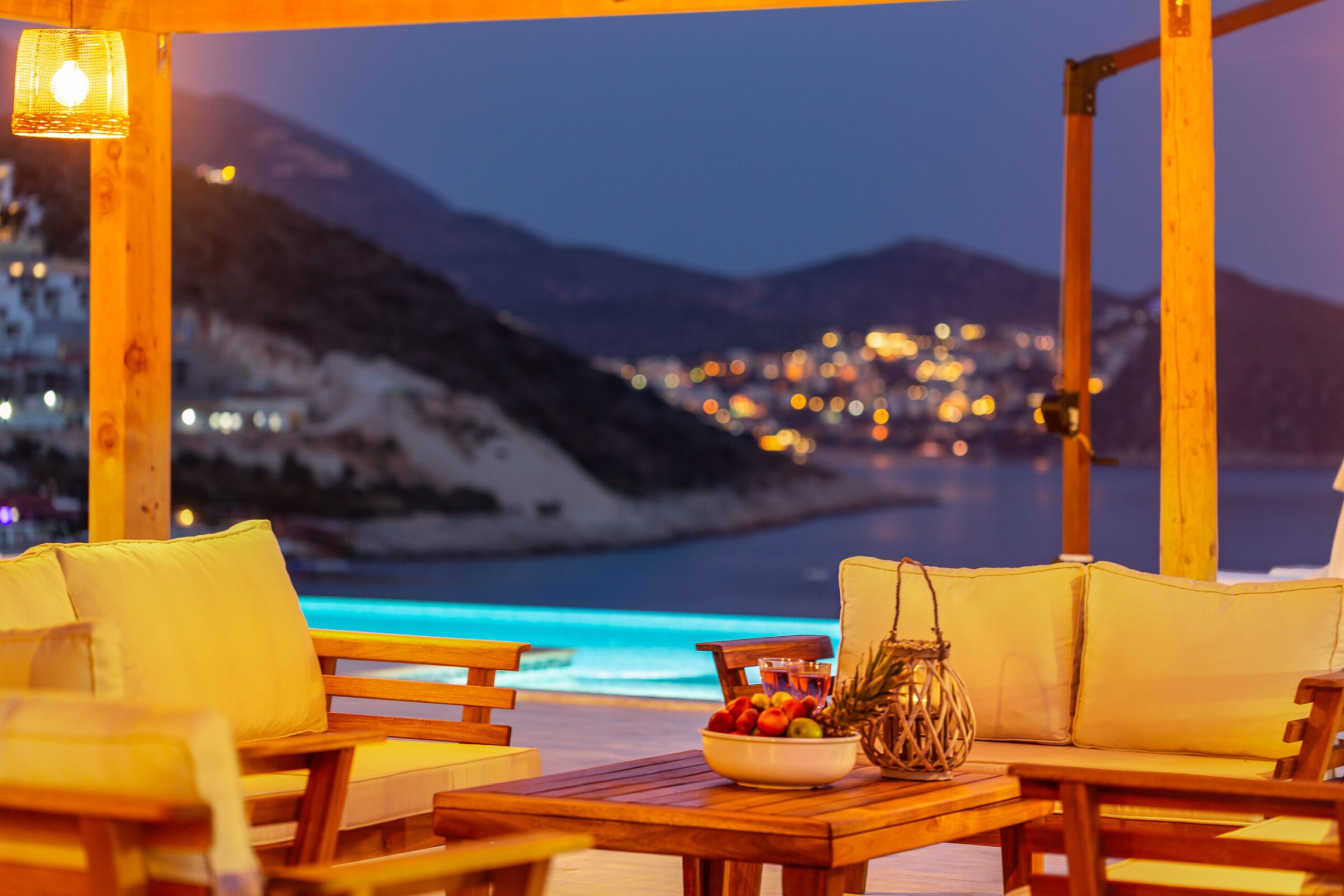 Outdoor seating area in Villa Water Edge 1, villas to rent in Kalkan, Turkey