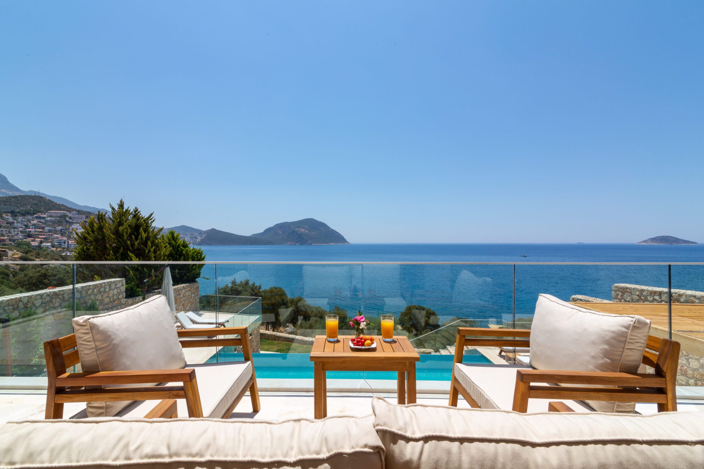 Balcony seating area in Villa Water Edge 2, villas to rent in Kalkan, Turkey