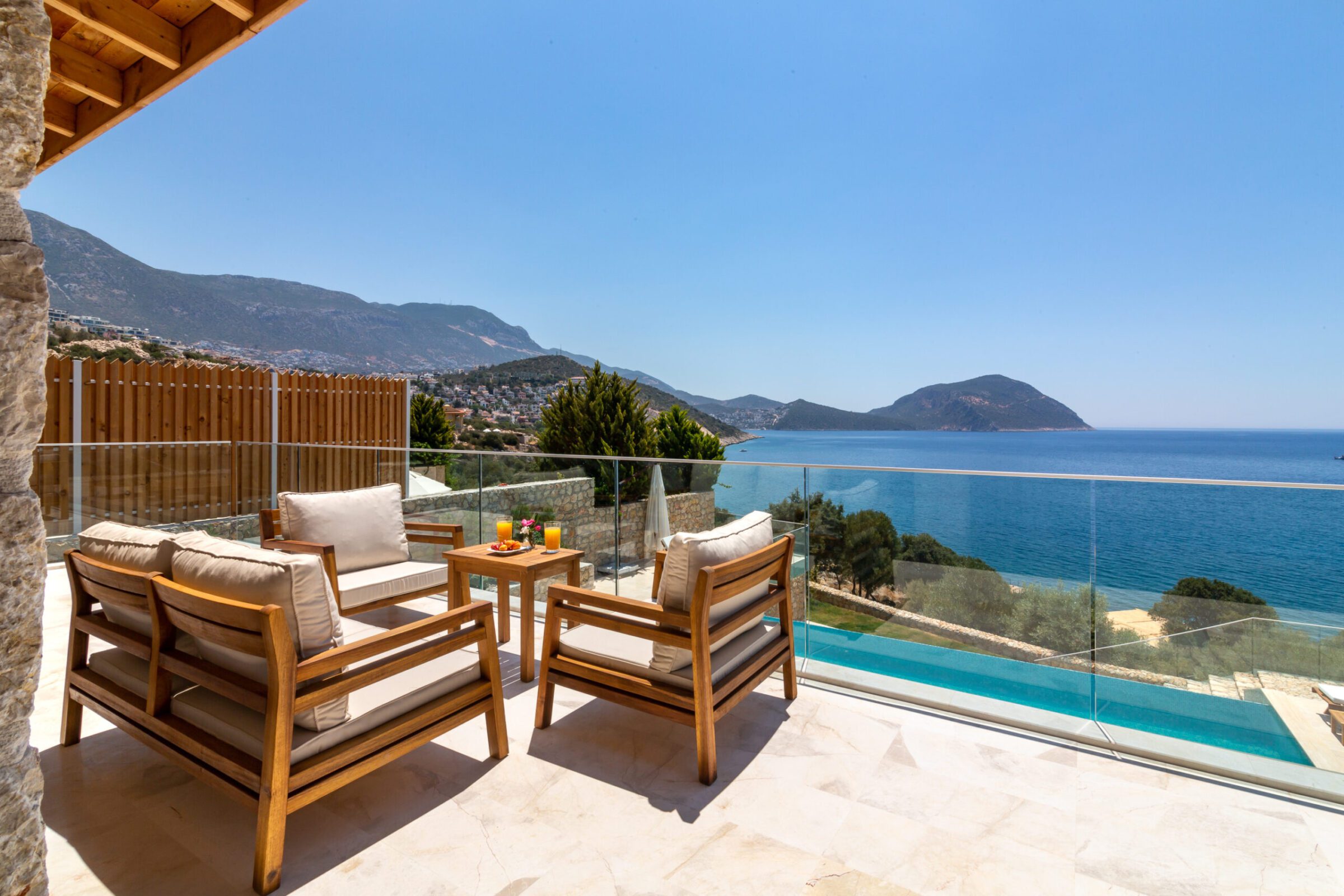 Balcony seating area in Villa Water Edge 2, villas to rent in Kalkan, Turkey