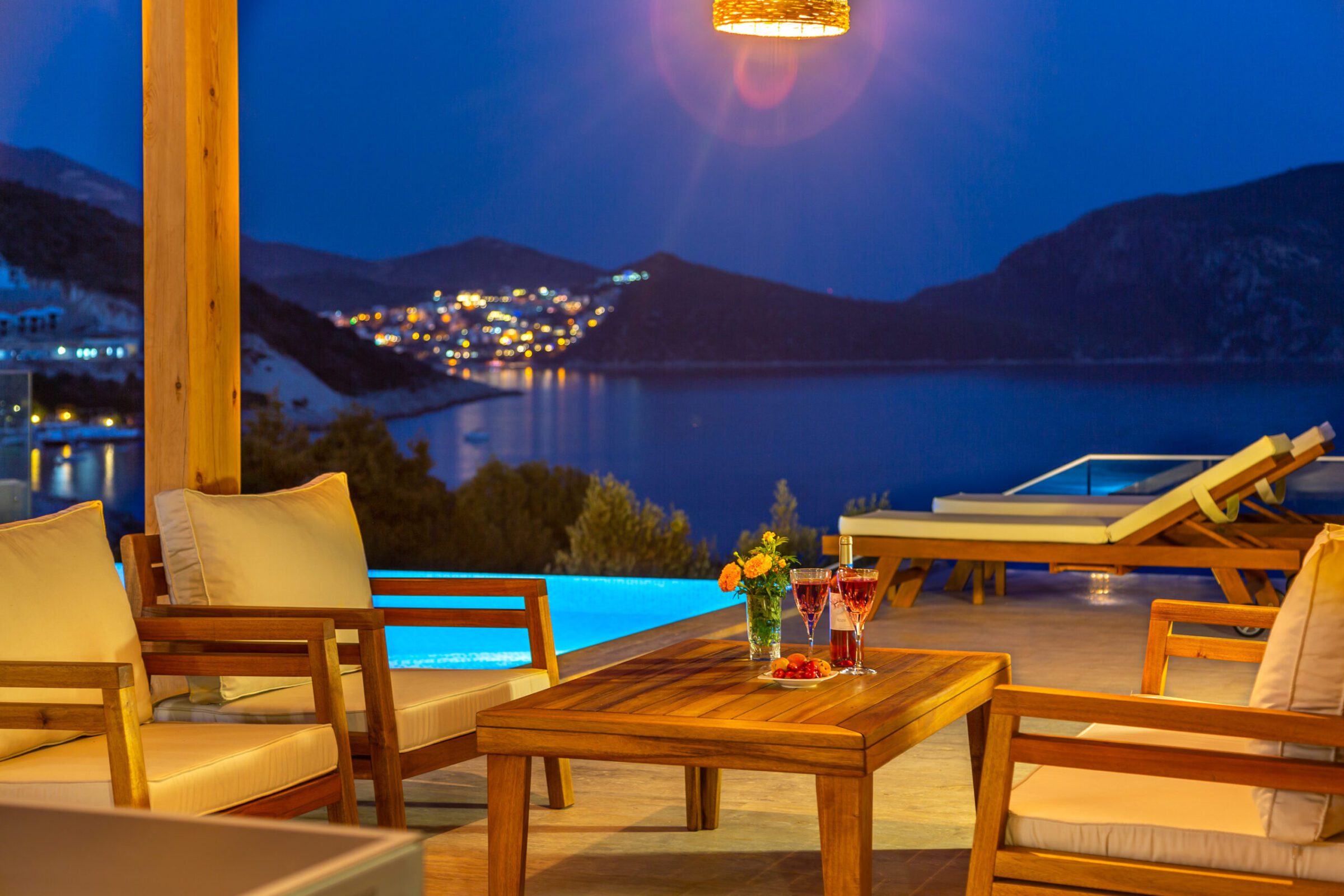 Outdoor seating area in Villa Water Edge 2, villas to rent in Kalkan, Turkey