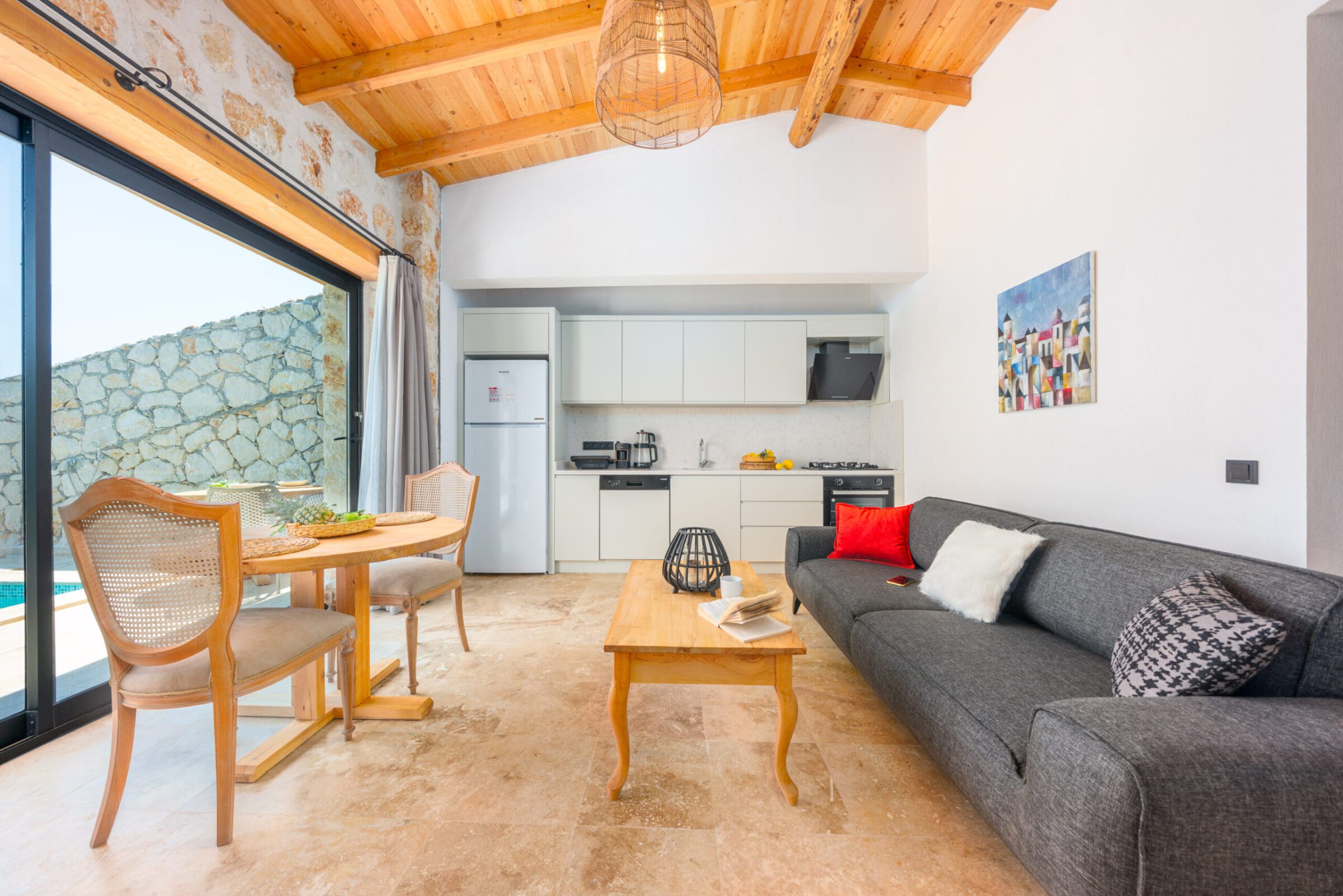 Kitchen and lounge in Villa Water Edge 5, villas to rent in Kalkan, Turkey
