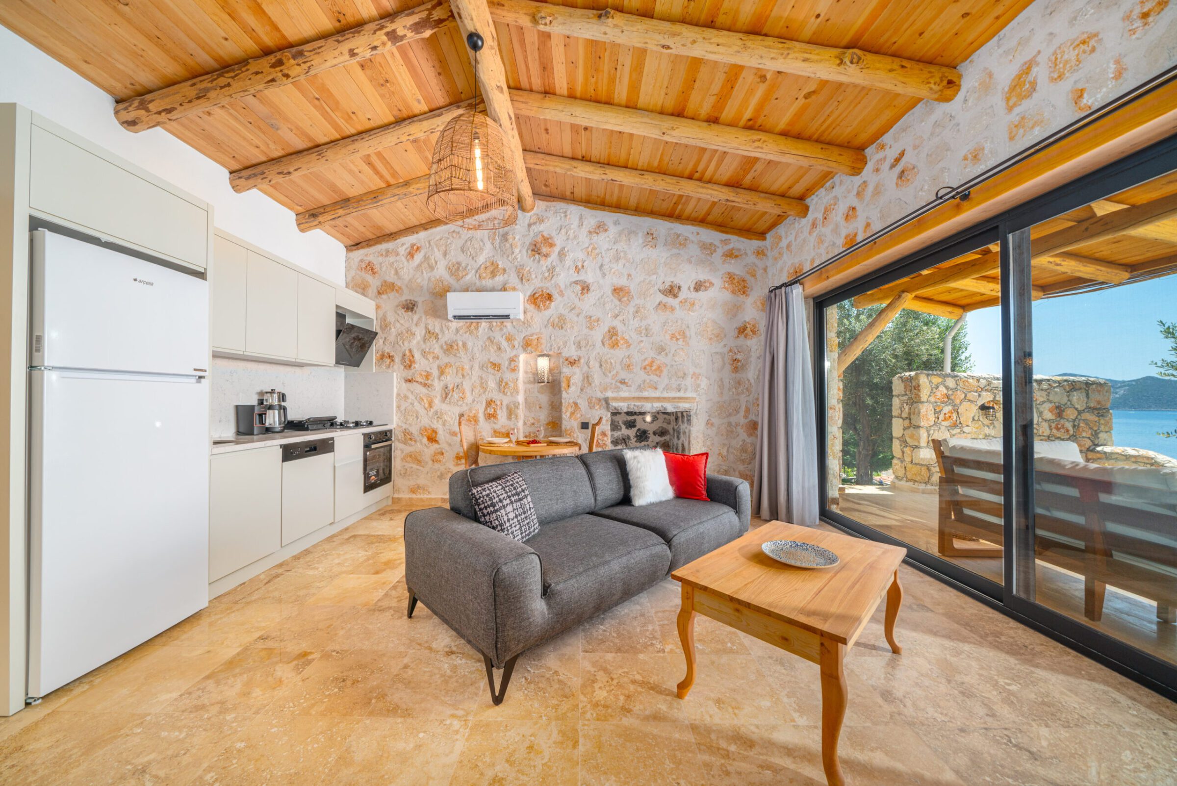 Kitchen and lounge in Villa Water Edge 4, villas to rent in Kalkan, Turkey