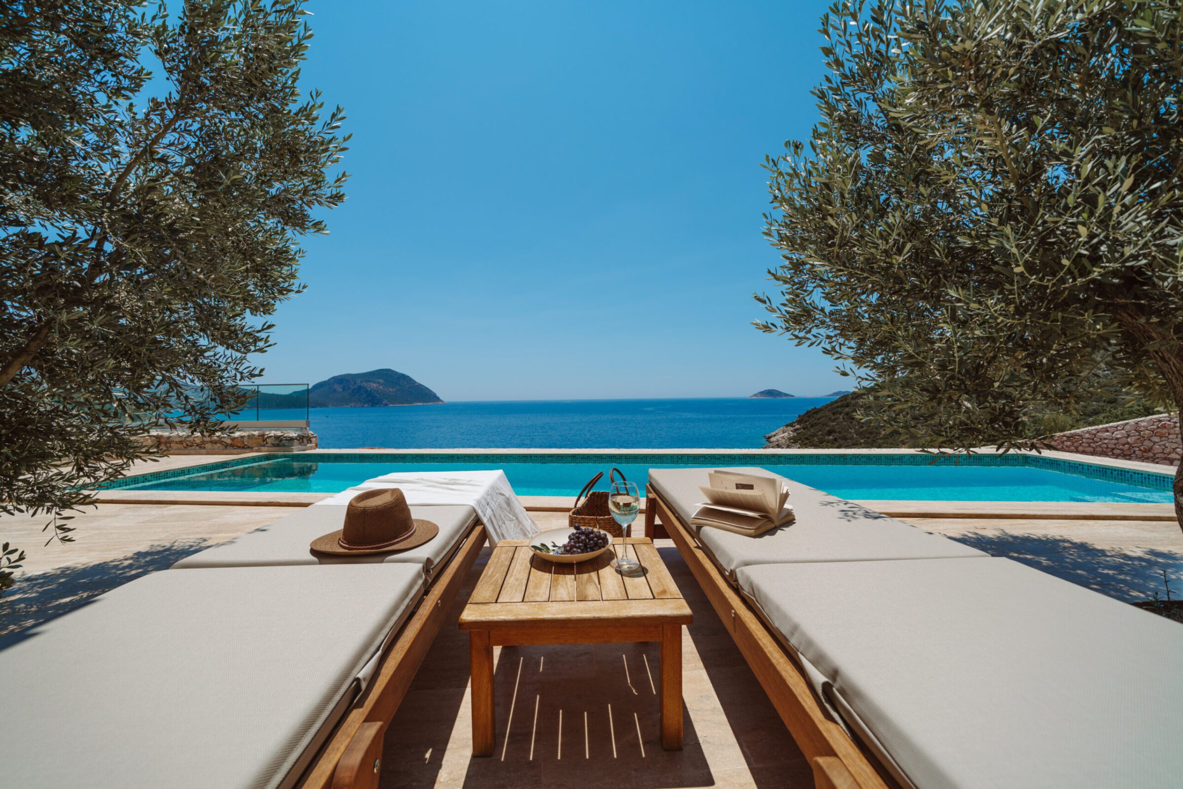 Sun loungers at Villa Water Edge 4, villas to rent in Kalkan, Turkey