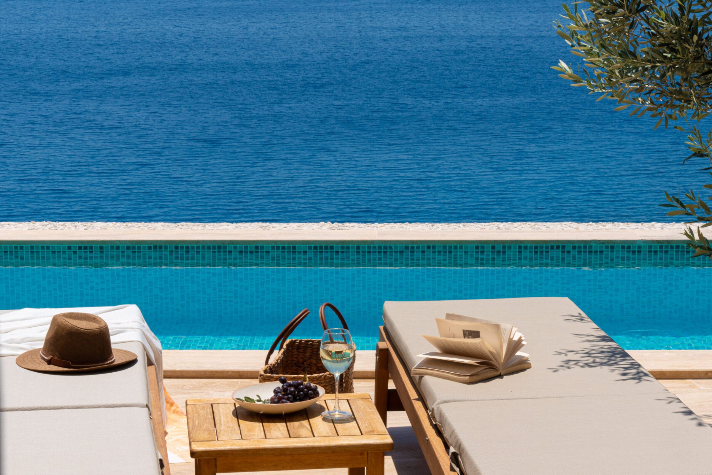 Outdoor pool and sun loungers in Villa Water Edge 4, villas to rent in Kalkan, Turkey