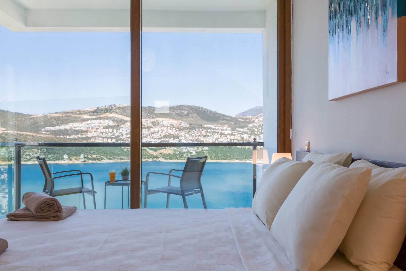 Double bedroom and balcony in Villa Elia, villa holidays in Kalkan, Turkey