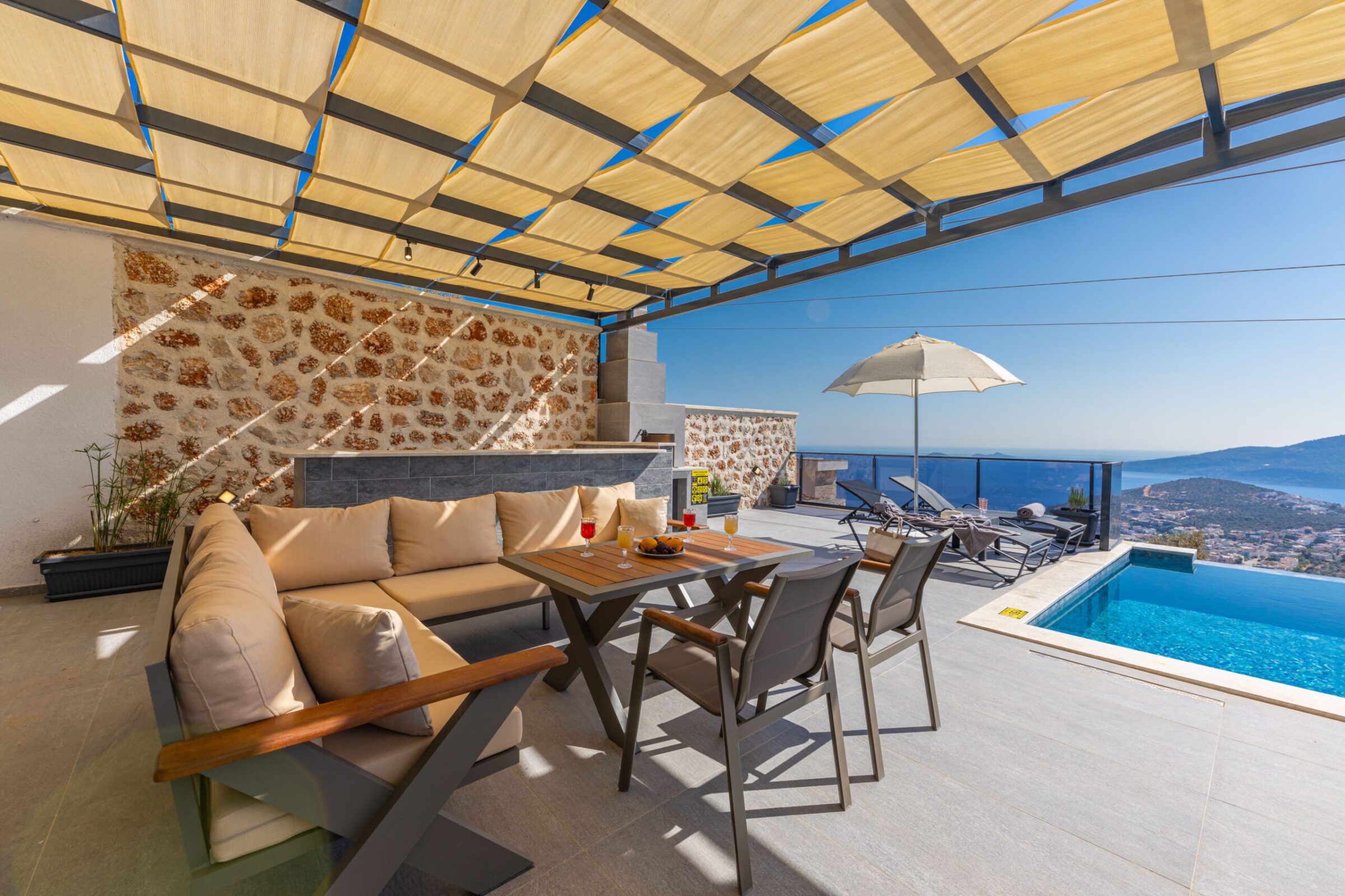 Sheltered outdoor seating area in Villa Royal Falcon, villas to rent in Kalkan, Turkey