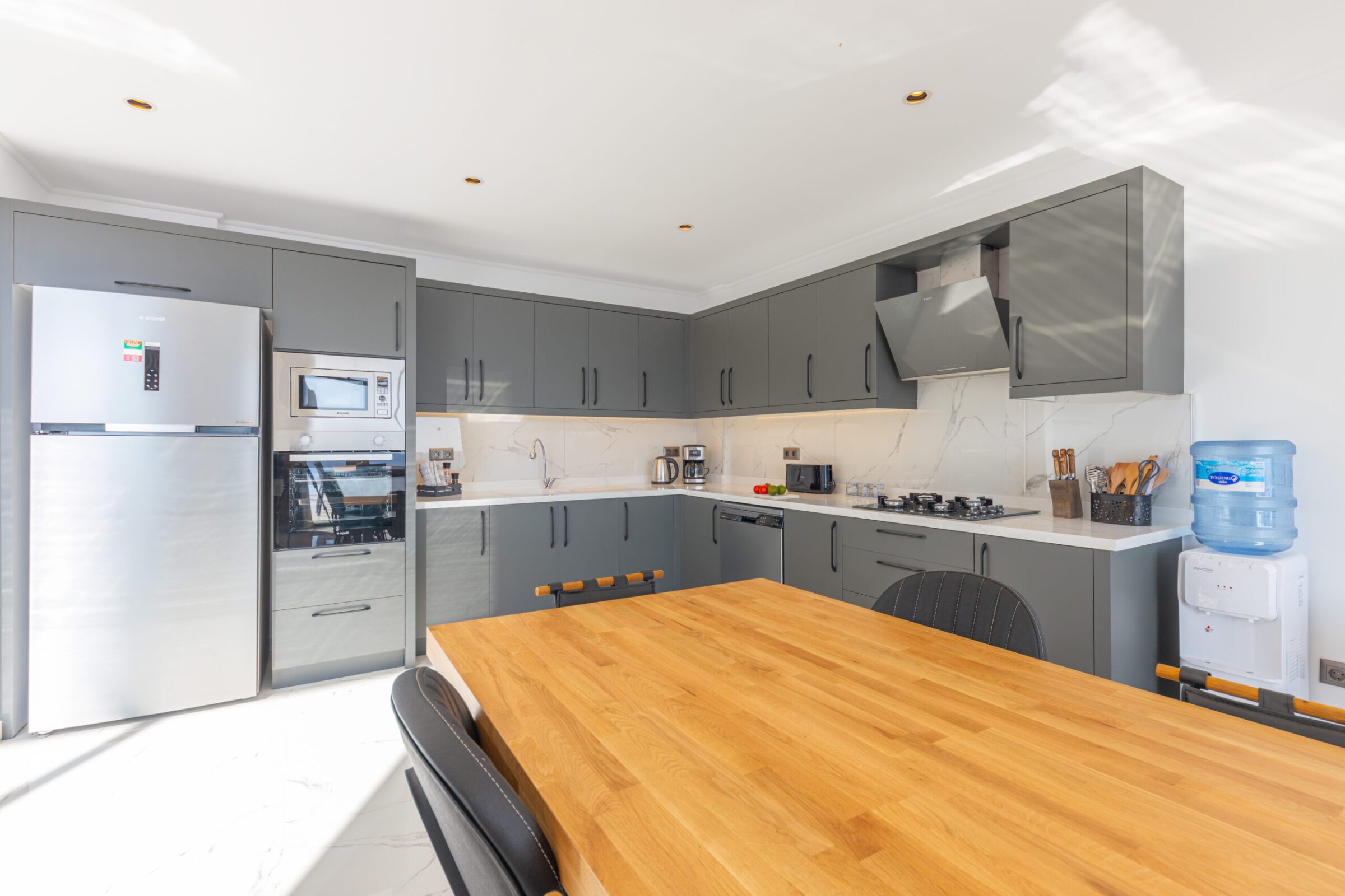 Spacious kitchen and dining table in Villa Royal Falcon, villas to rent in Kalkan, Turkey