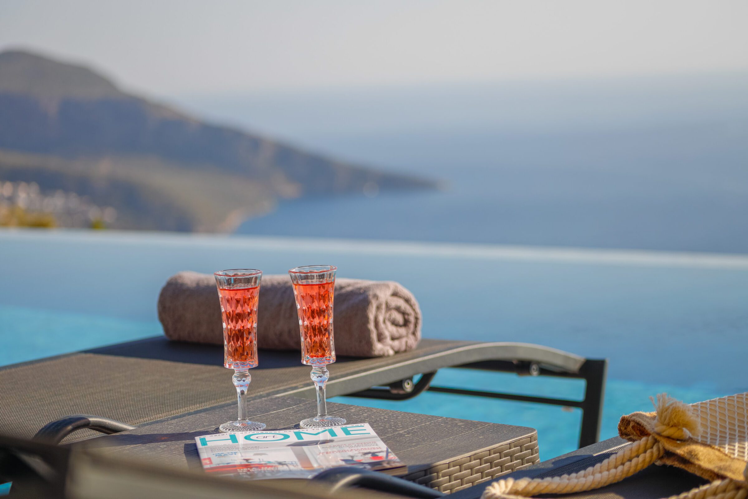 Outdoor pool and sun loungers at Villa Royal Falcon, villas to rent in Kalkan, Turkey