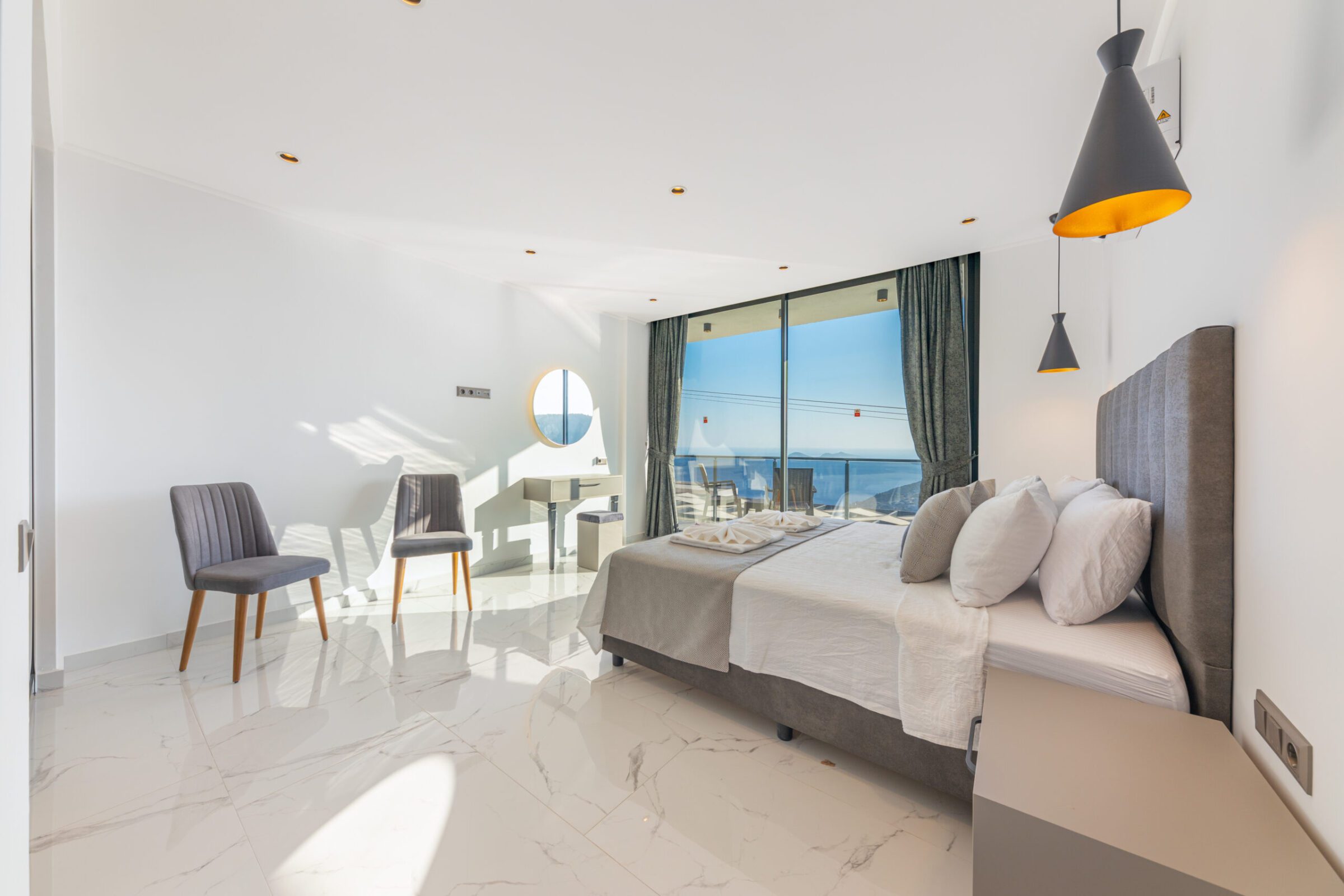 Double bedroom and balcony in Villa Royal Falcon, villas to rent in Kalkan, Turkey