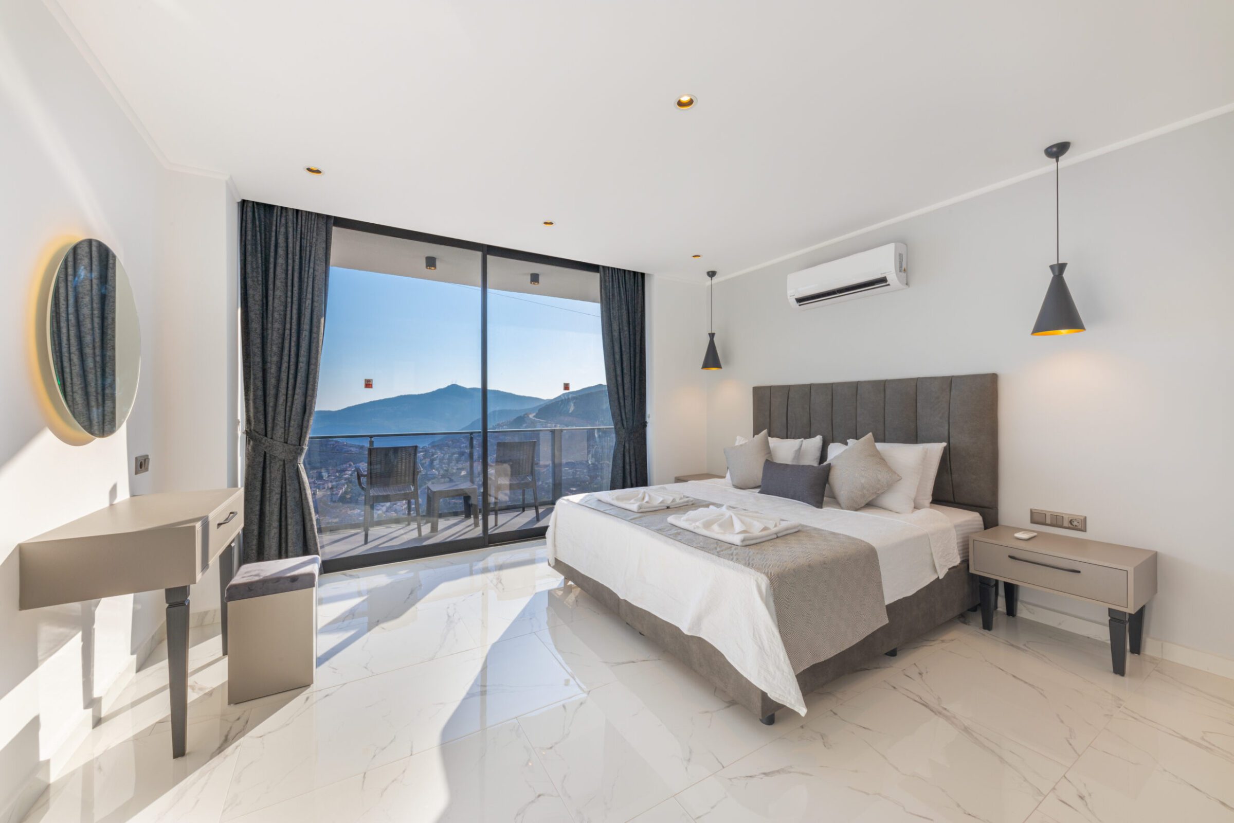 Double bedroom with balcony access in Villa Royal Falcon, villas to rent in Kalkan, Turkey