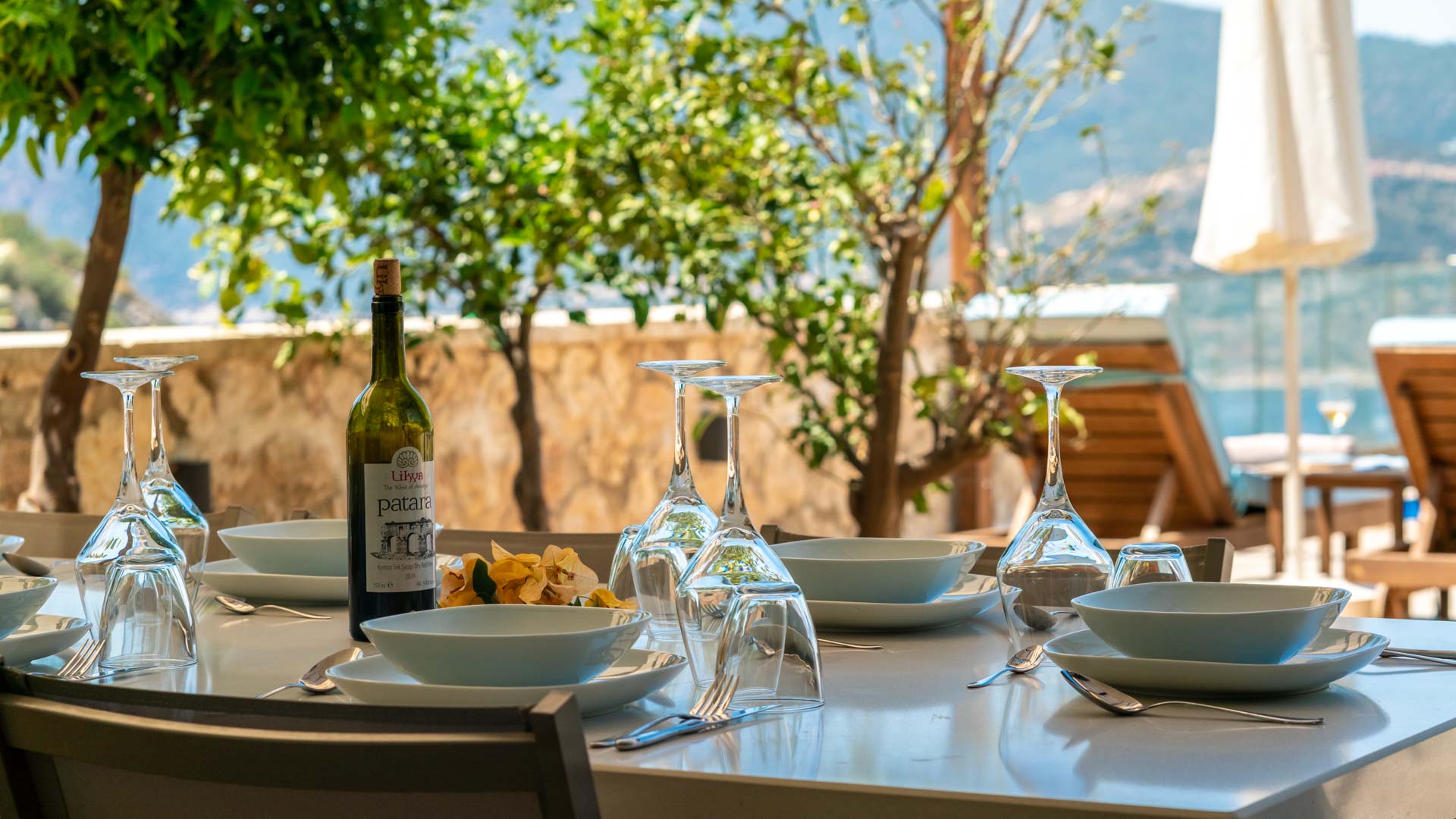 Outdoor dining table in Villa Elia, villa holidays in Kalkan, Turkey