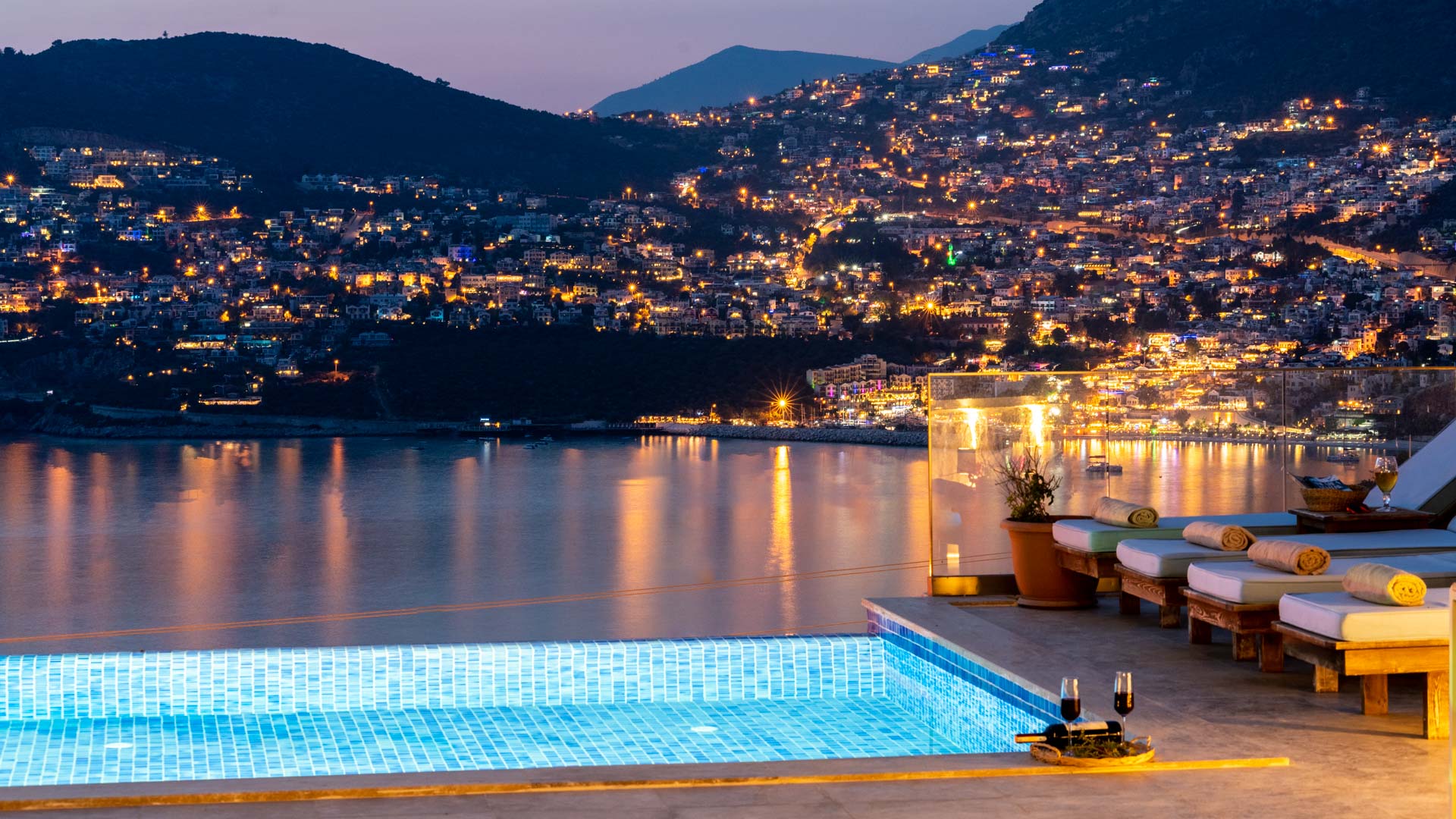 View at night from Villa Elia, villa holidays in Kalkan, Turkey