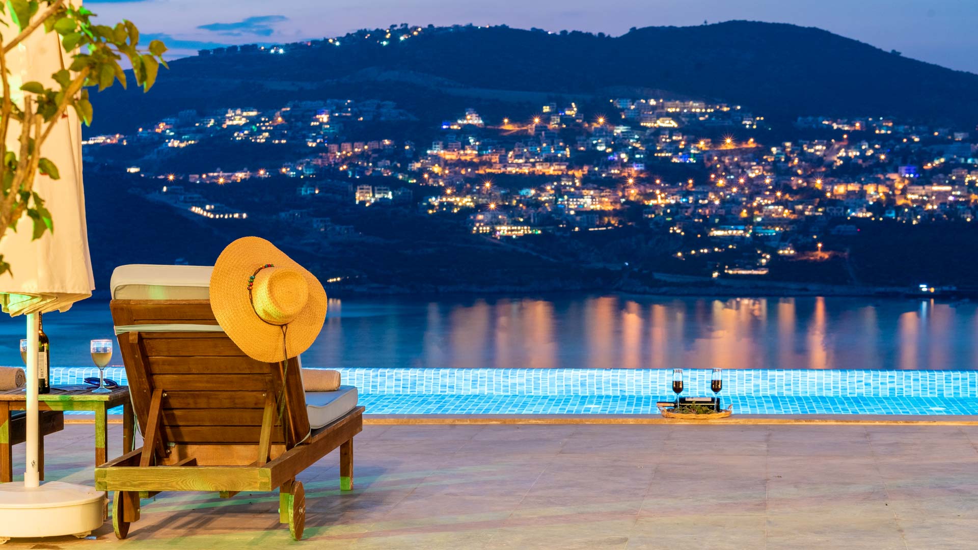 Outdoor pool with view from Villa Elia, villa holidays in Kalkan, Turkey