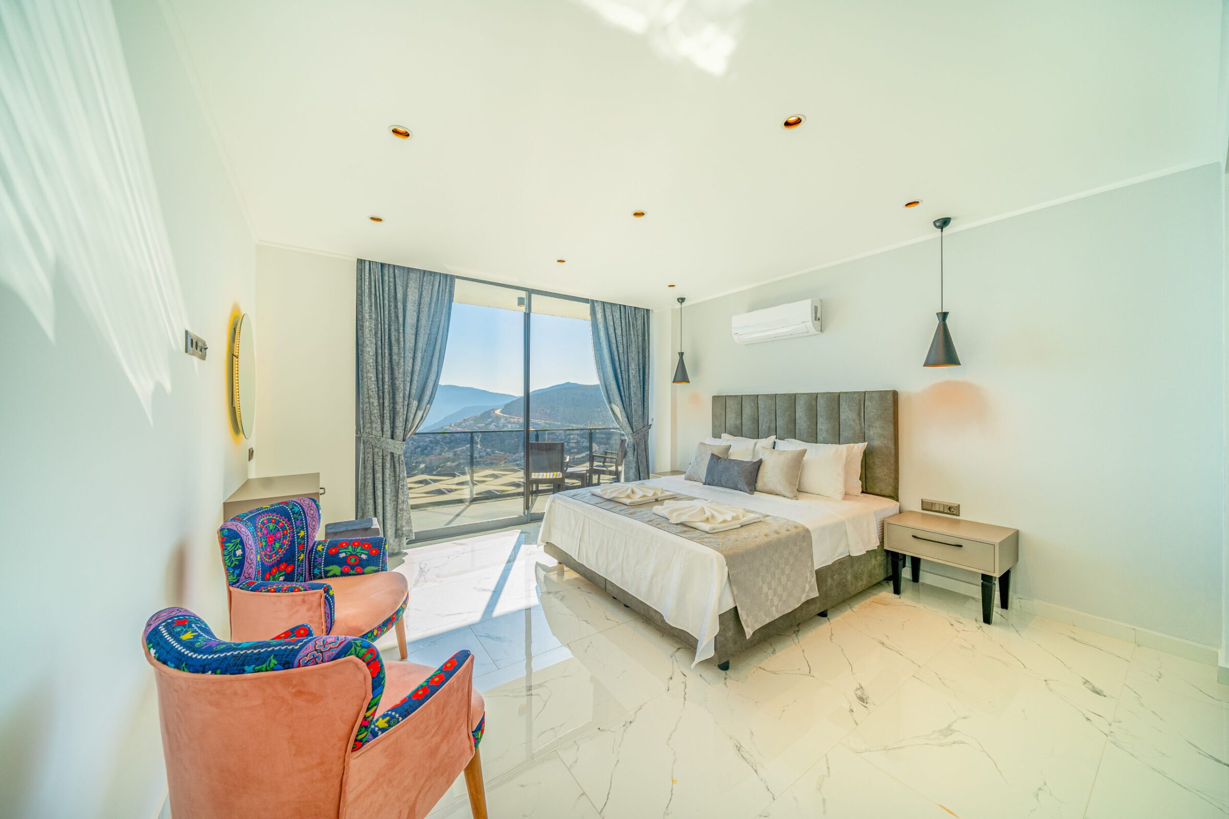 Double bedroom with balcony in Villa Grey Falcon, villas to rent in kalkan, Turkey