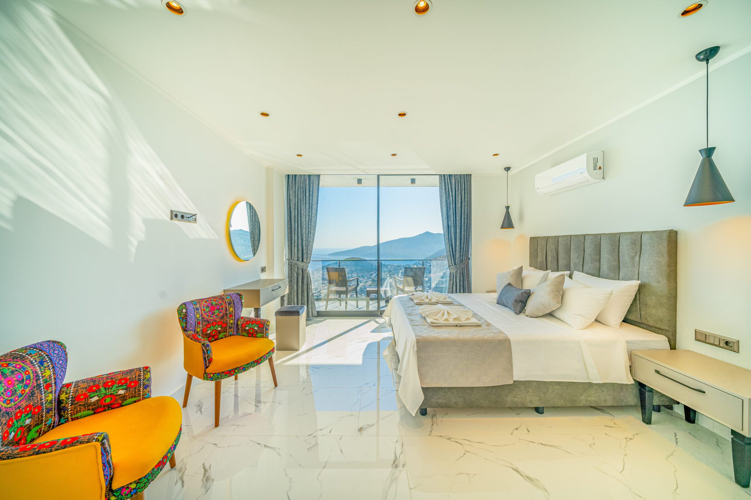 Double bedroom with balcony in Villa Grey Falcon, villas to rent in kalkan, Turkey