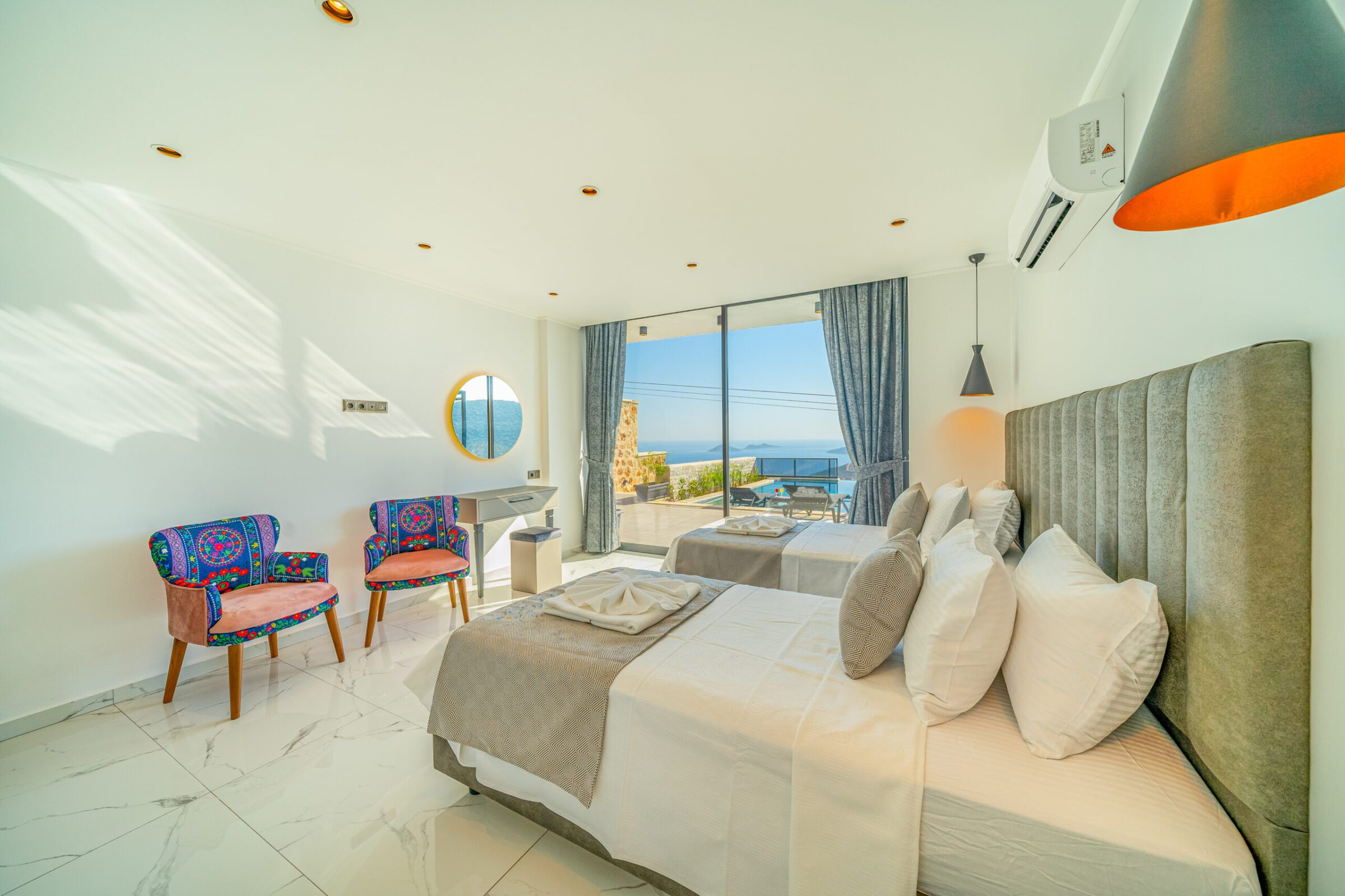 Twin bedroom with garden access in Villa Grey Falcon, villas to rent in kalkan, Turkey