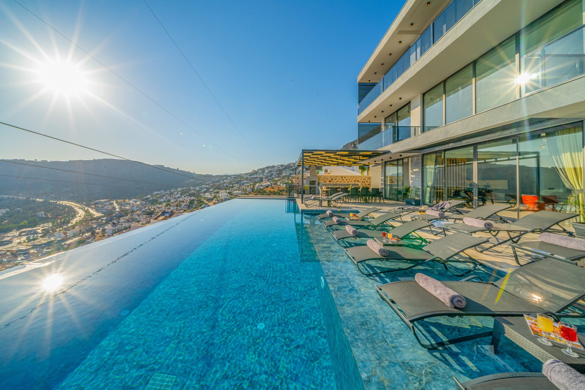Infinity pool and view from Villa Grey Falcon, villas to rent in kalkan, Turkey