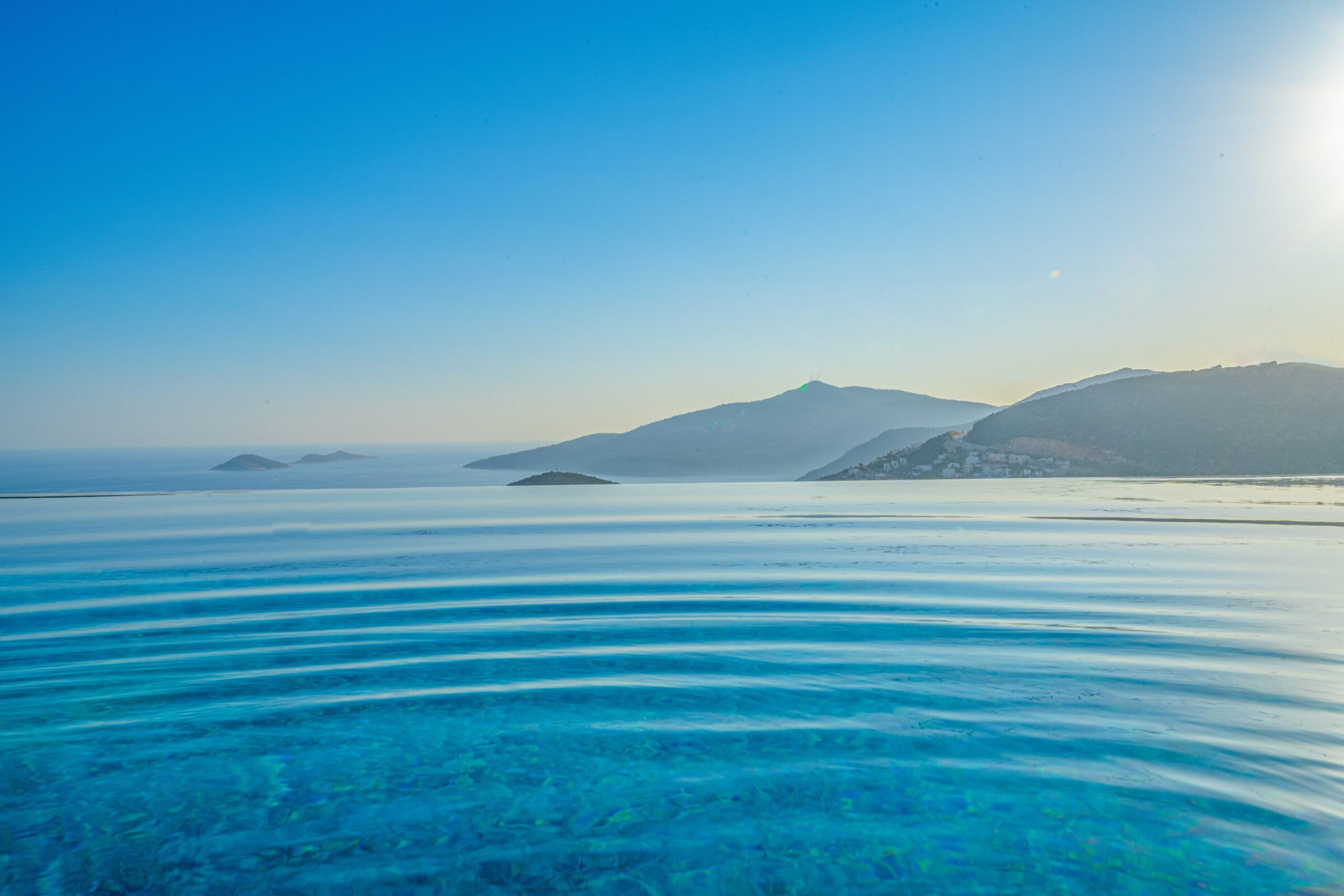 Infinity pool and view from Villa Grey Falcon, villas to rent in kalkan, Turkey