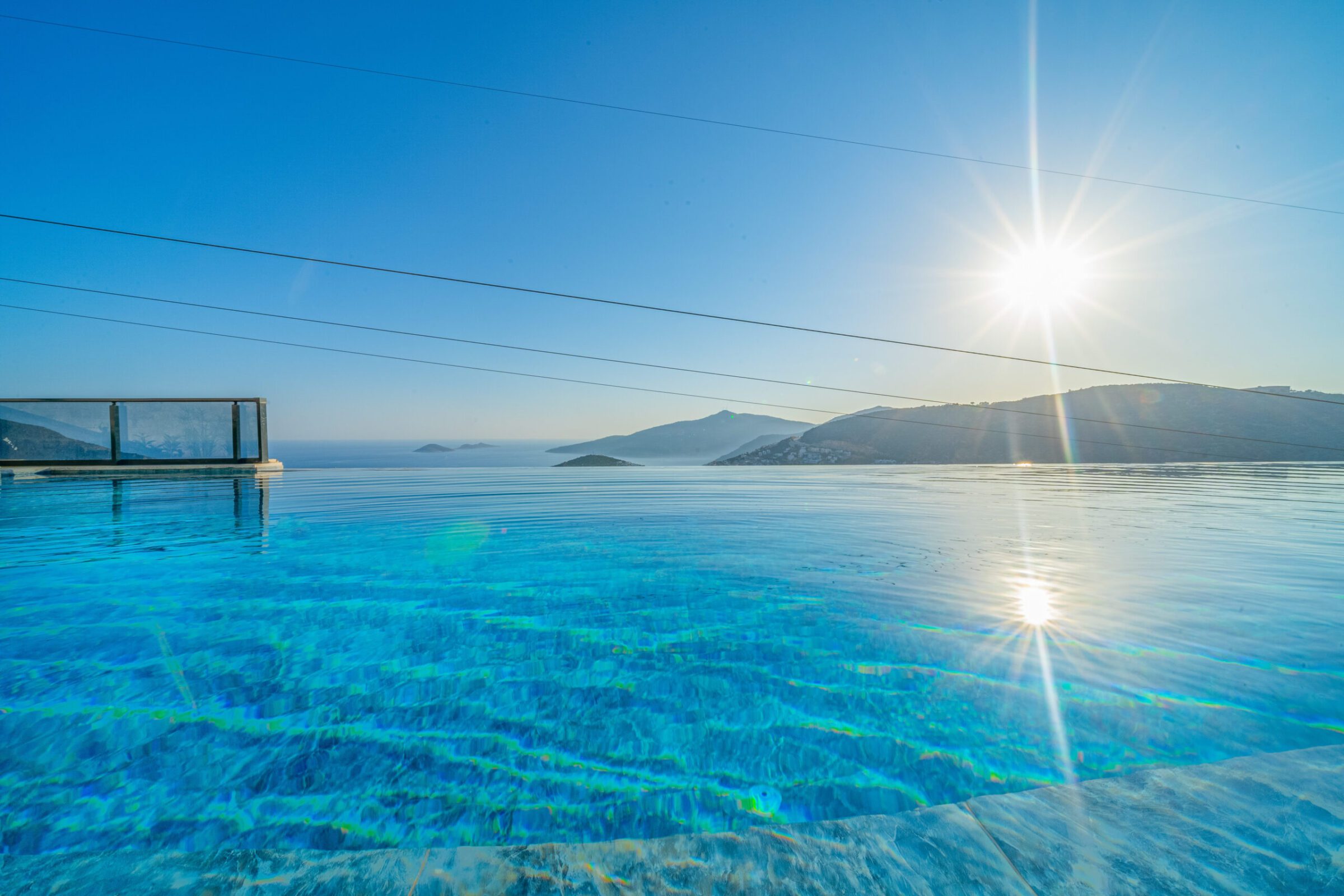 Infinity pool and view from Villa Grey Falcon, villas to rent in kalkan, Turkey