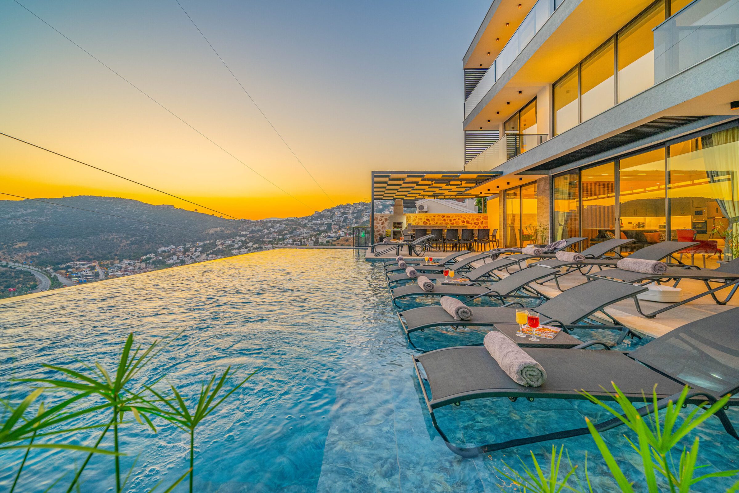 Outdoor pool and sun loungers in Villa Grey Falcon, villas to rent in kalkan, Turkey