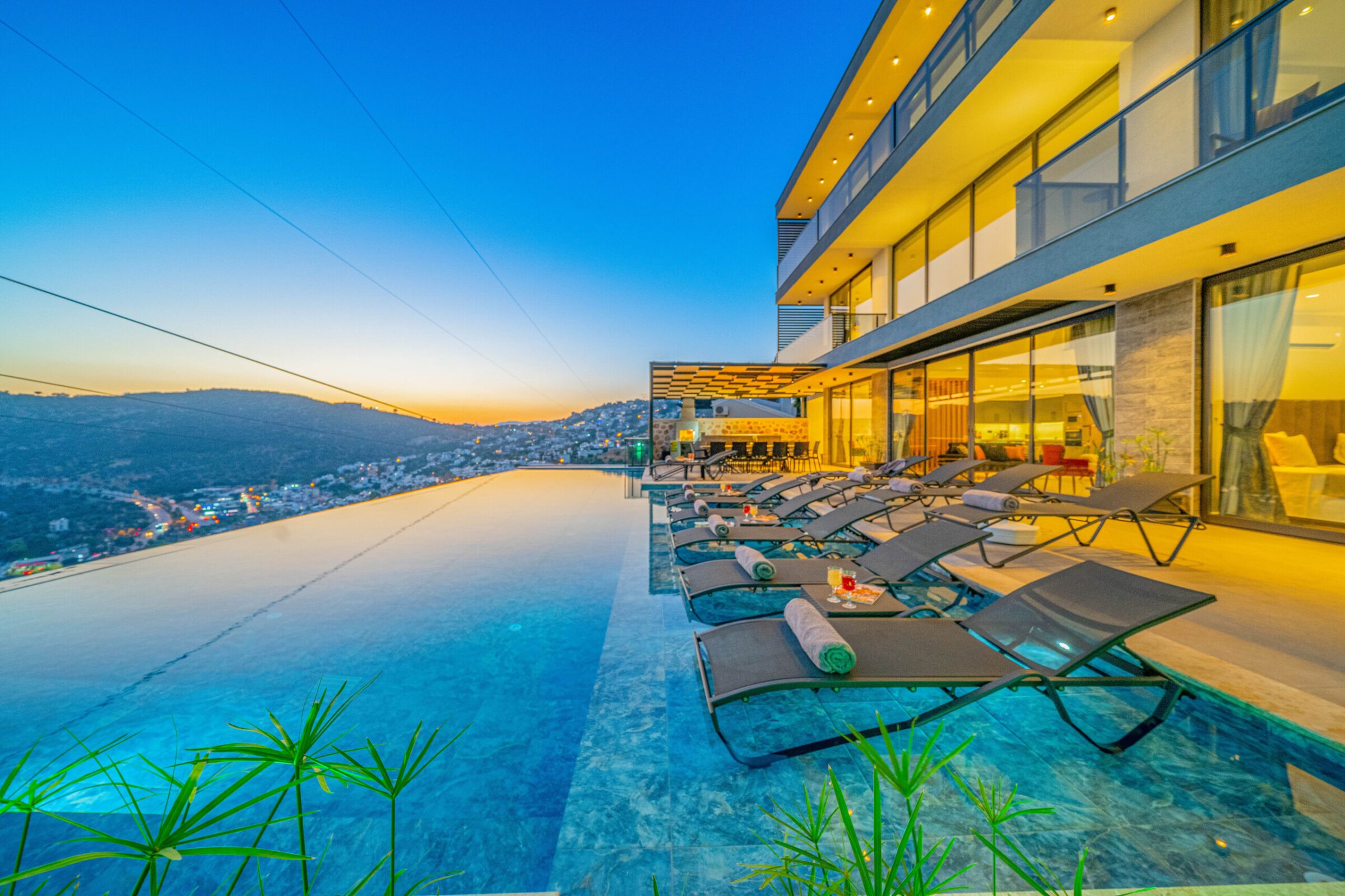 Outdoor pool and sun loungers in Villa Grey Falcon, villas to rent in kalkan, Turkey