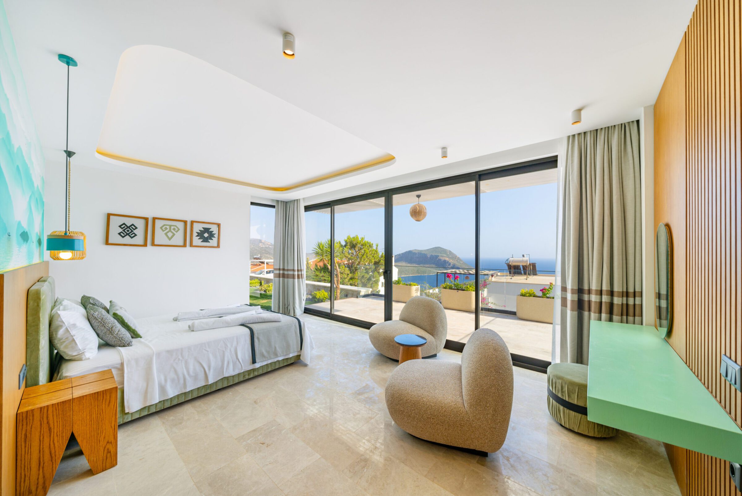 Double bedroom with balcony access in Villa Anatolia 2, villas to rent in Kalkan, Turkey