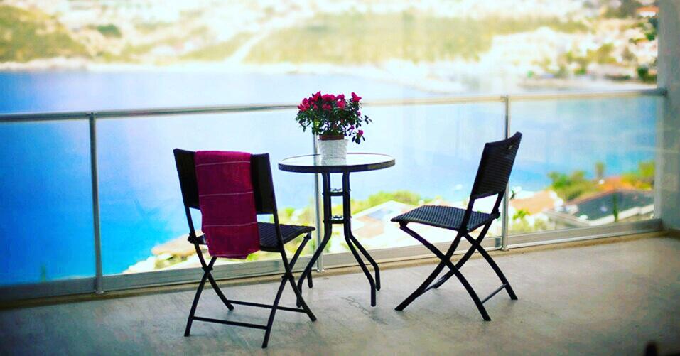 Balcony seating at Mahumet Salvarli Suites, villa holidays in Kalkan, Turkey