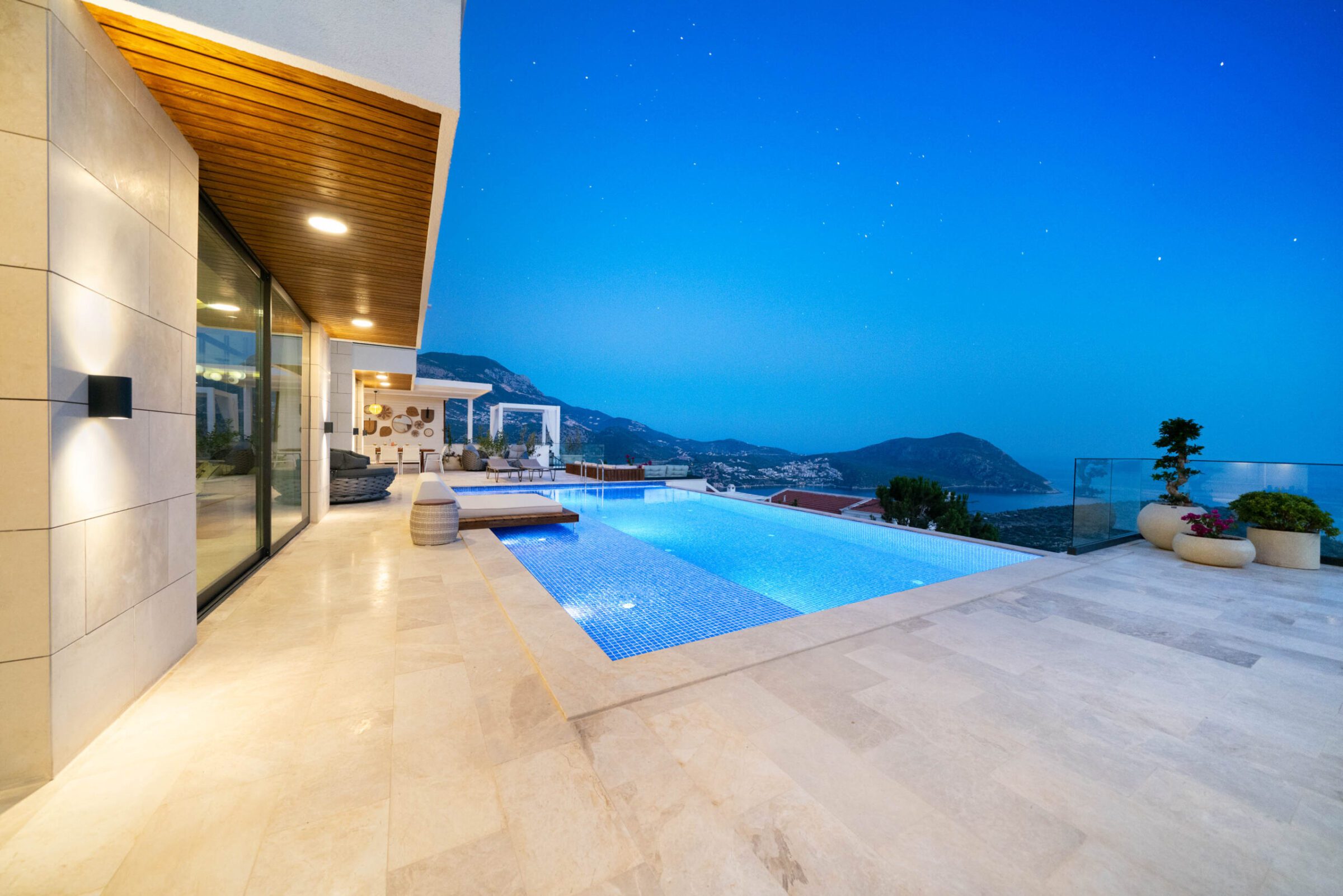 Outdoor pool and sun bed in Villa Anatolia 1, villas to rent in Kalkan, Turkey