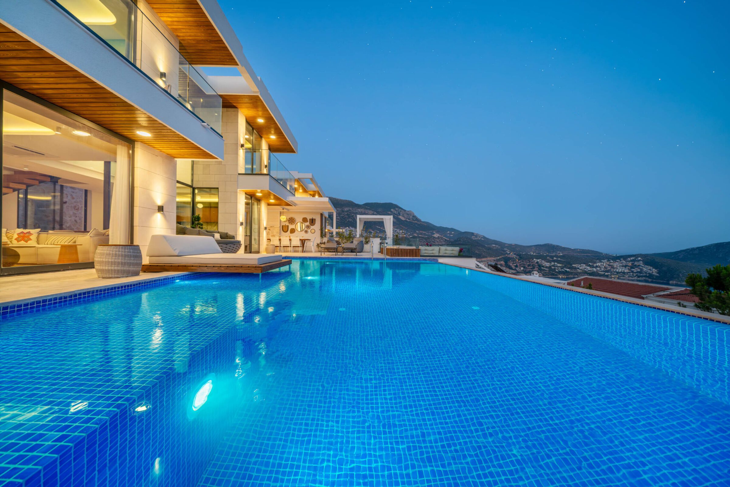 Outdoor pool and sun bed in Villa Anatolia 1, villas to rent in Kalkan, Turkey