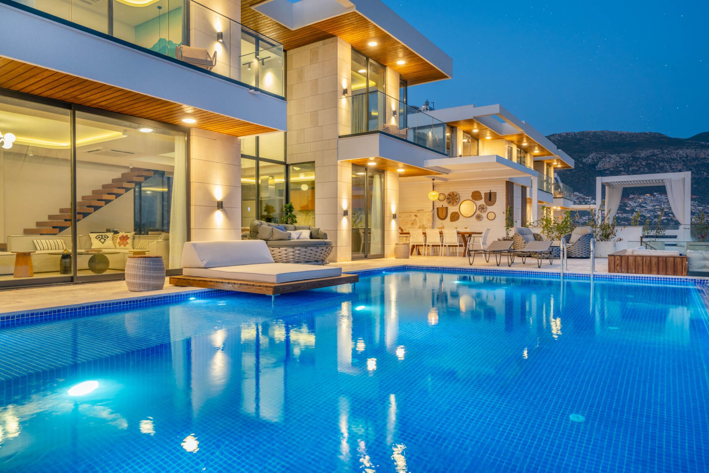 Outdoor pool and sun bed in Villa Anatolia 1, villas to rent in Kalkan, Turkey