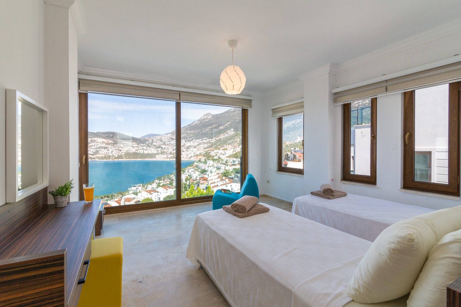 Twin bedroom and balcony in Villa Elia, villa holidays in Kalkan, Turkey