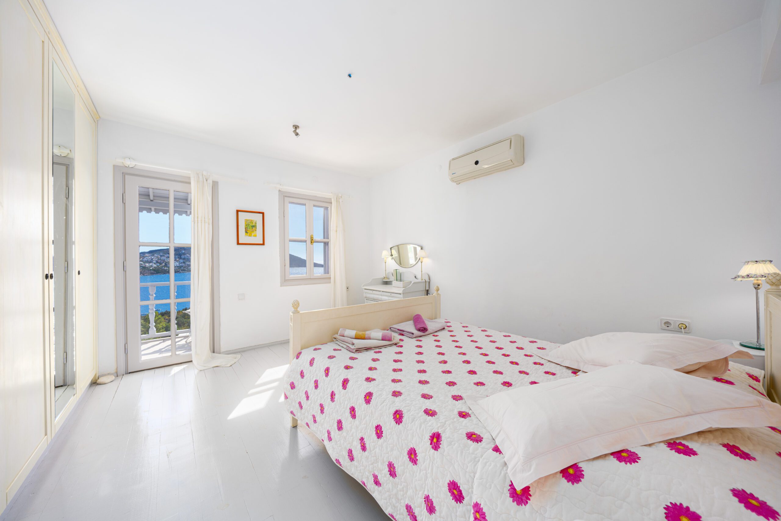 Double bedroom and balcony at Villa Serin Ev, holiday villas in Kalkan, Turkey