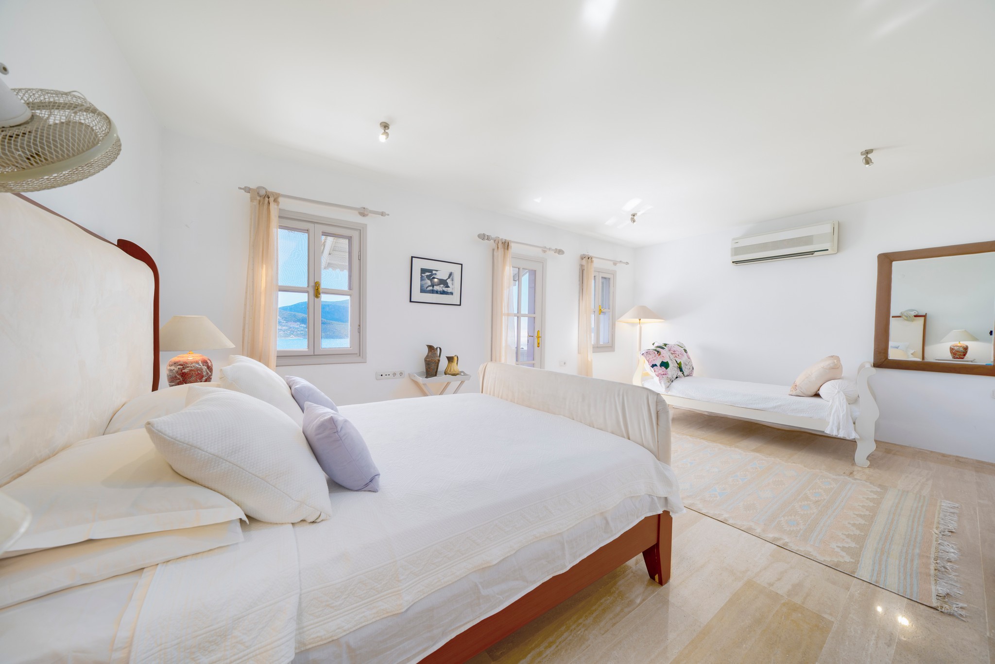 Double bedroom and balcony at Villa Serin Ev, holiday villas in Kalkan, Turkey