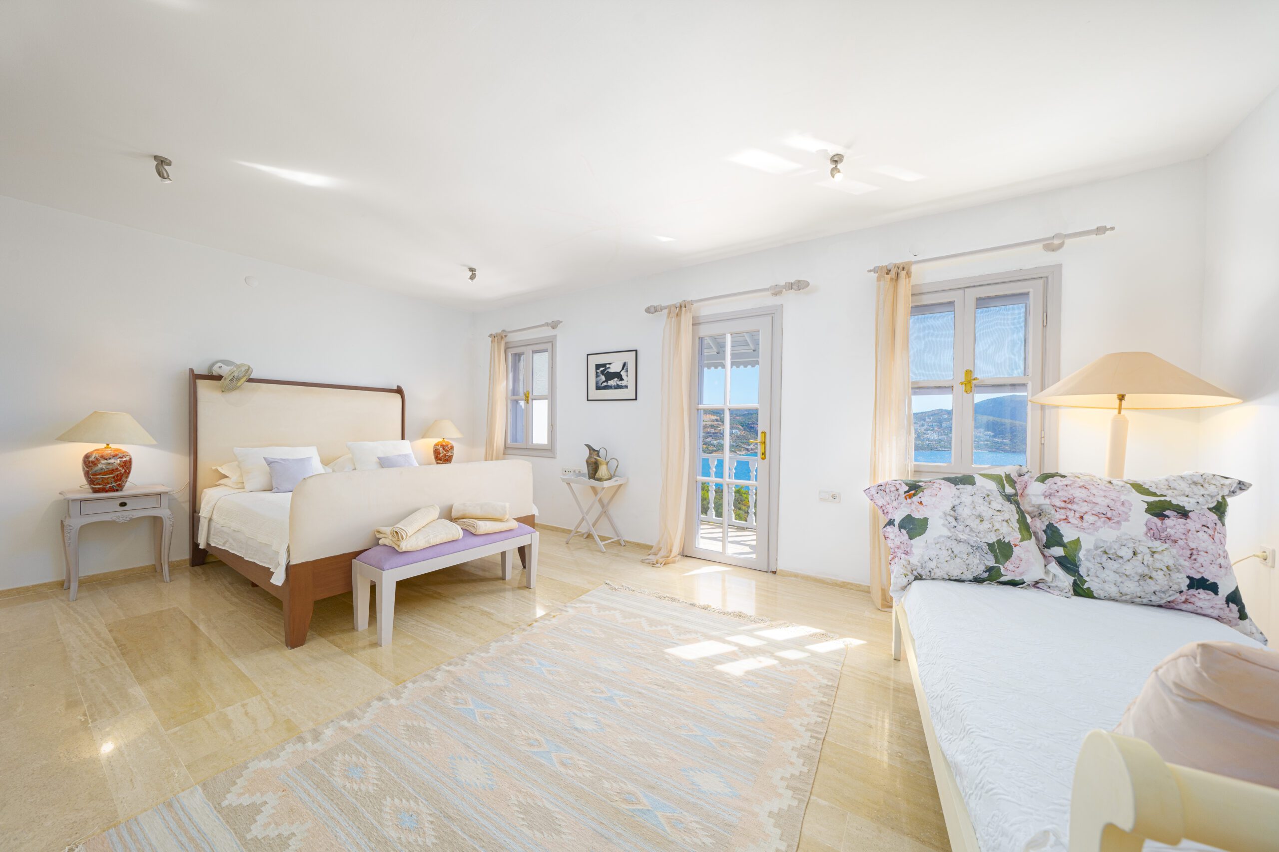 Double bedroom and balcony access at Villa Serin Ev, holiday villas in Kalkan, Turkey