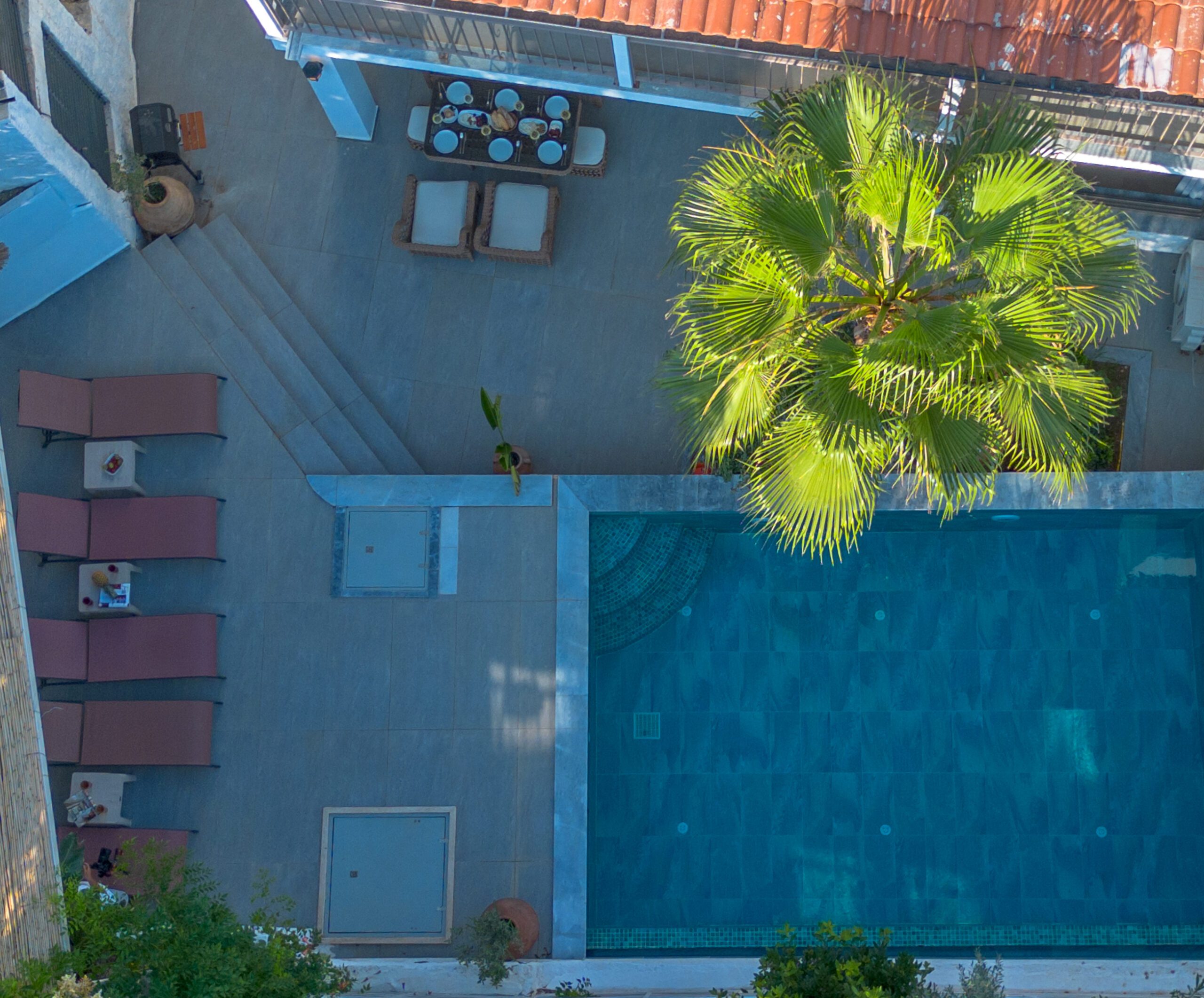 Birdseye view of outdoor pool at Villa Orange, villas to rent in Kalkan, Turkey