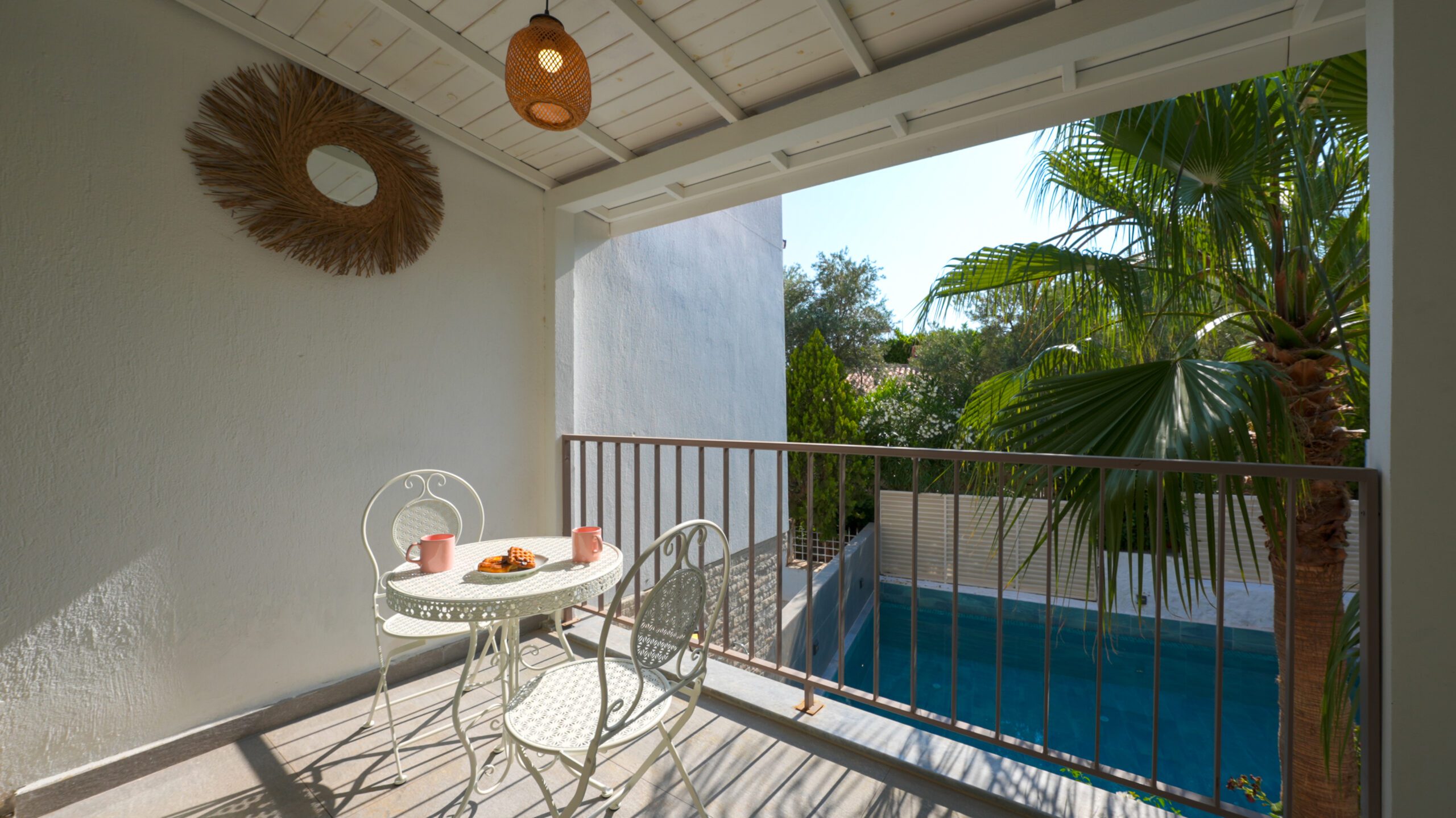 Balcony overlooking the garden in Villa Orange, villas to rent in Kalkan, Turkey