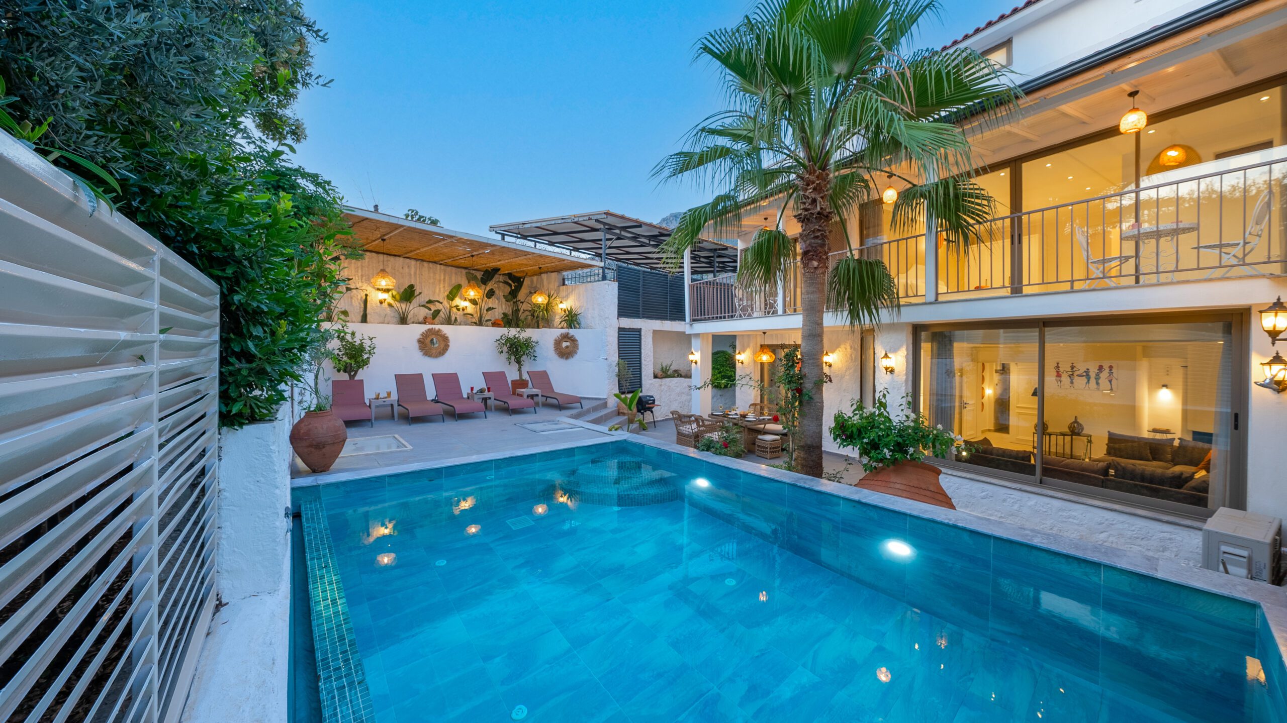 Outdoor pool with sun loungers in Villa Orange, villas to rent in Kalkan, Turkey