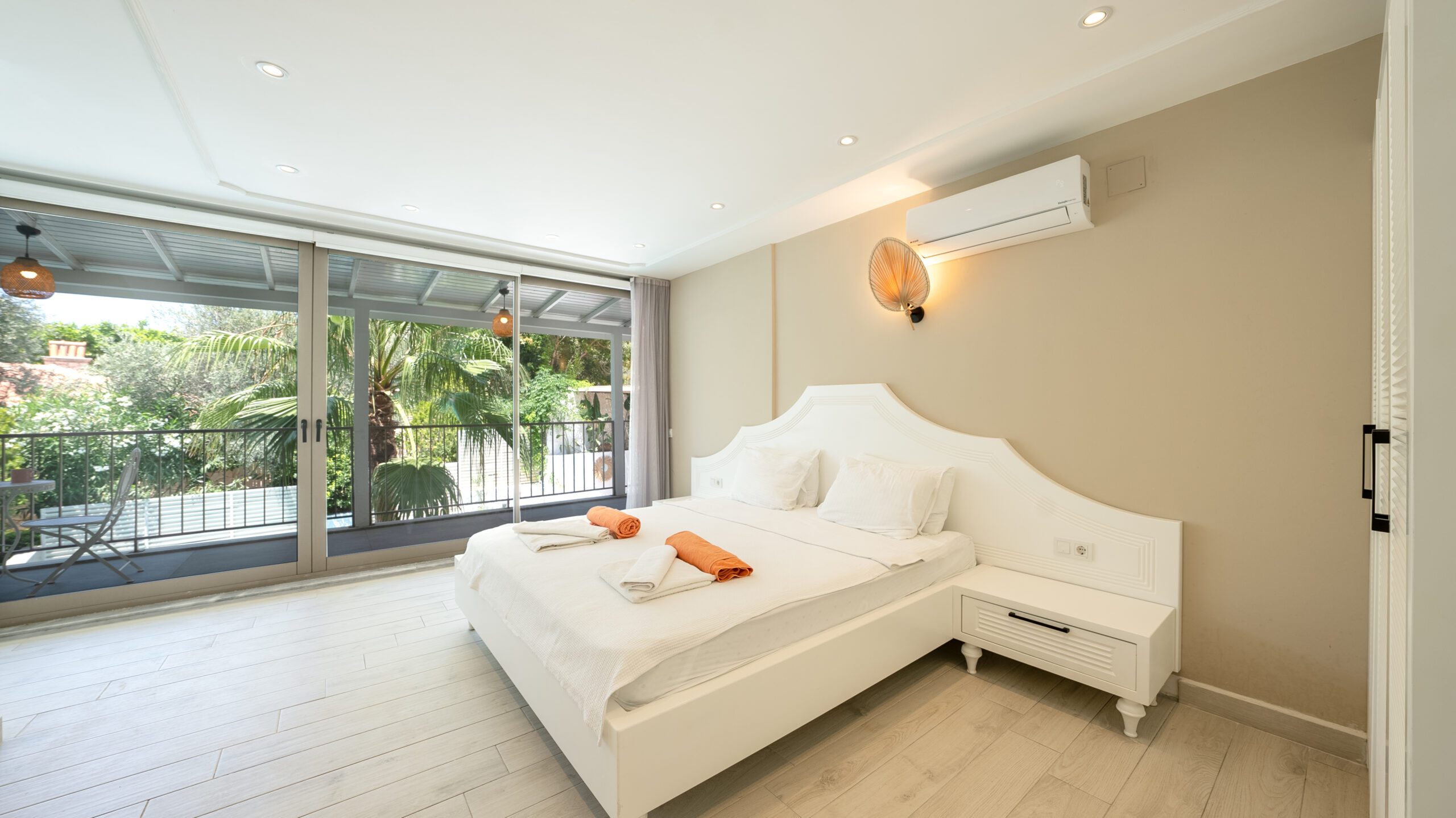 Double bedroom and balcony in Villa Orange, villas to rent in Kalkan, Turkey