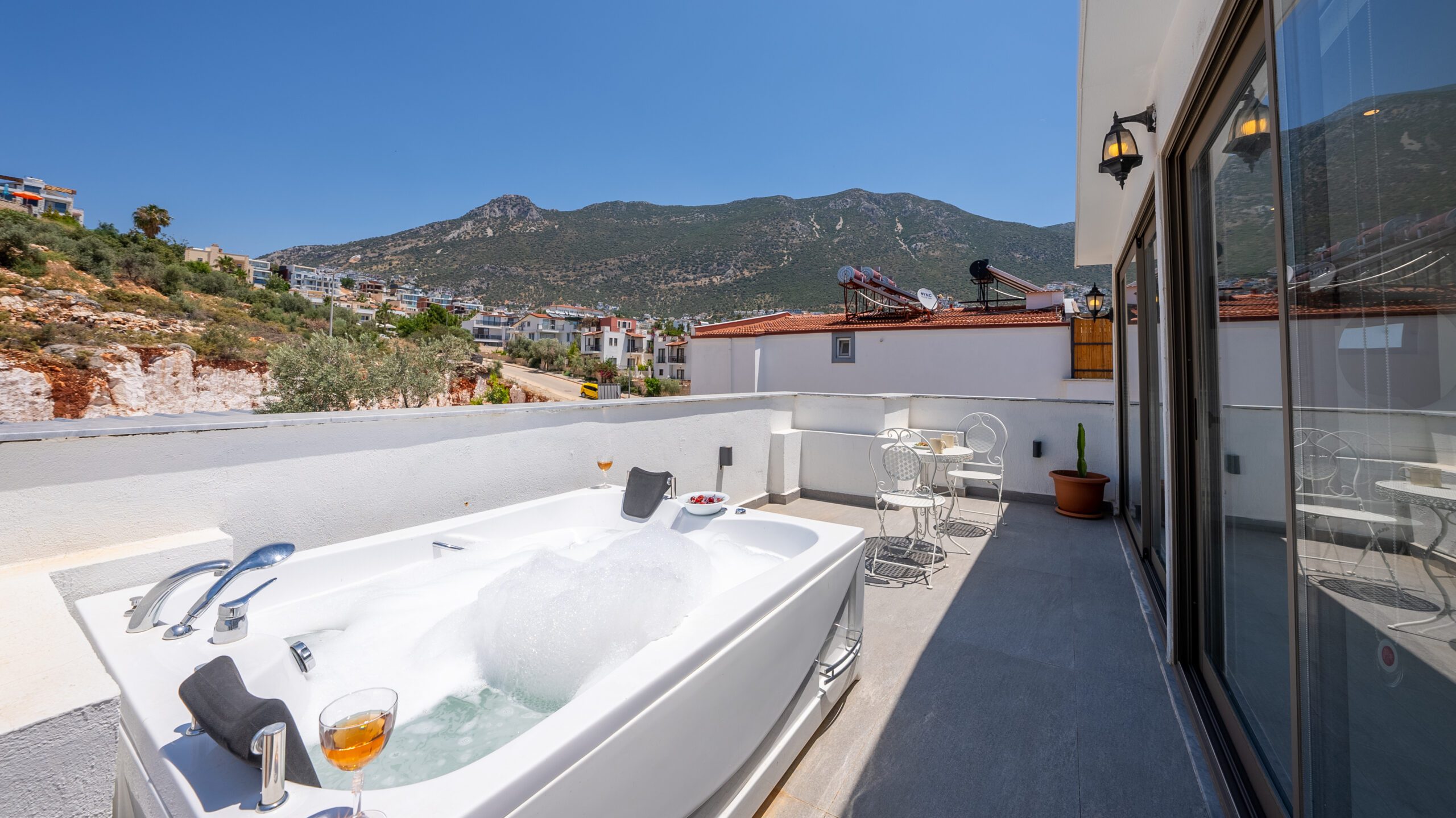Balcony with hot tub in Villa Orange, villas to rent in Kalkan, Turkey