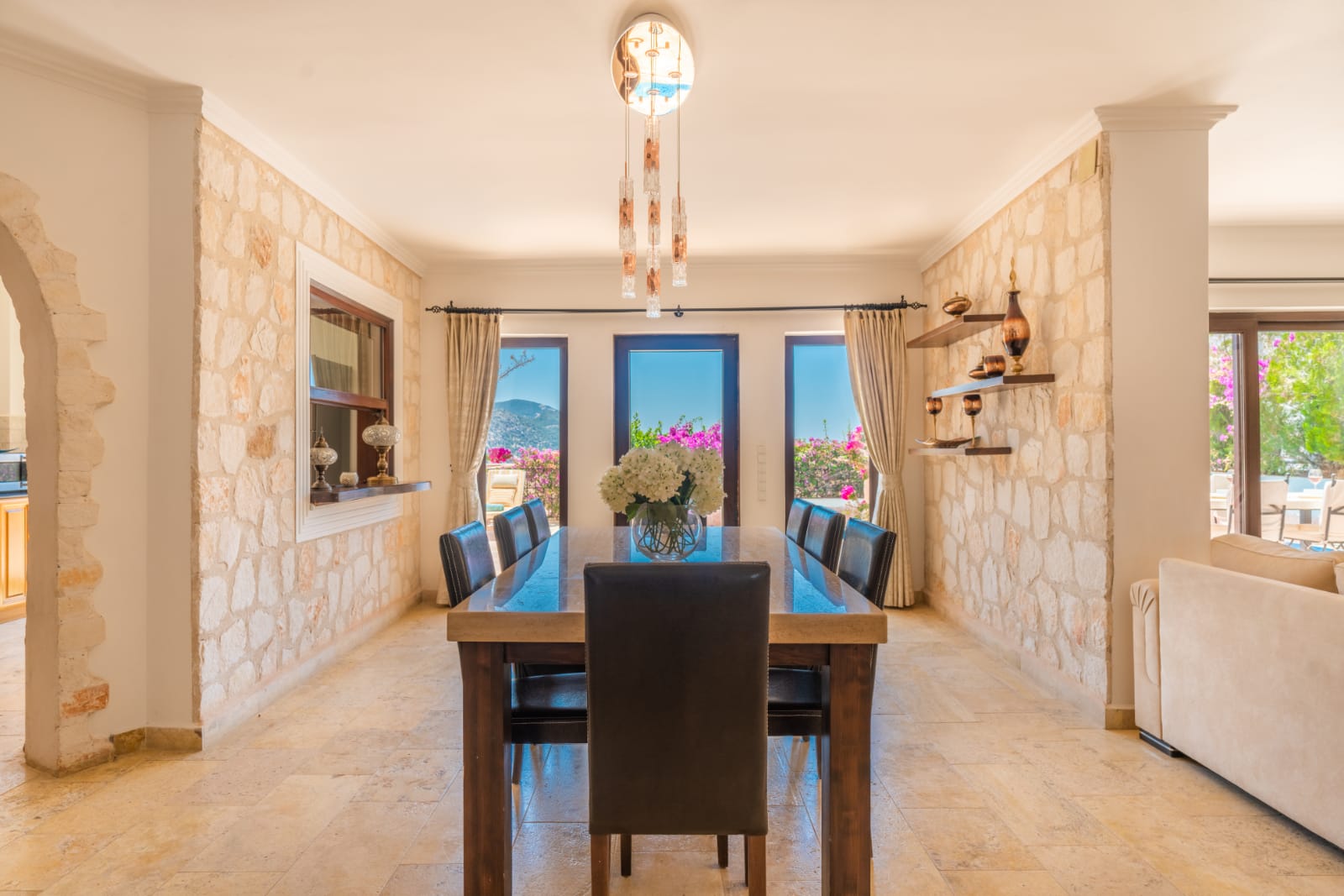 Dining room and garden access in Villa Salice, villa holidays in Kalkan, Turkey