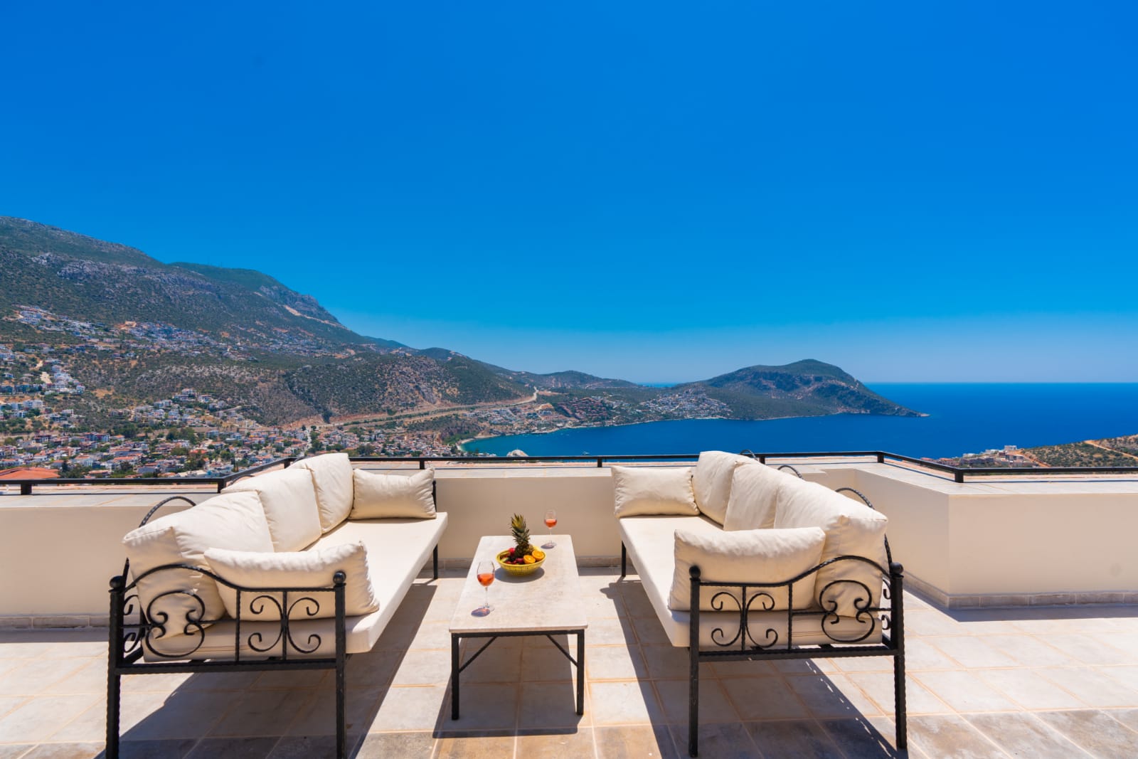 Balcony seating area in Villa Salice, villa holidays in Kalkan, Turkey