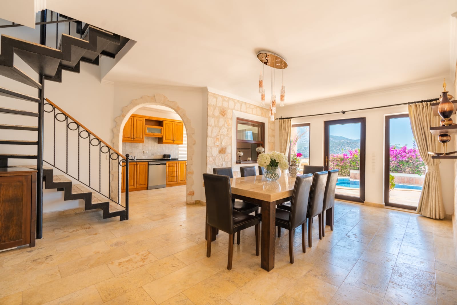Spacious dining room with garden access in Villa Salice, villa holidays in Kalkan, Turkey