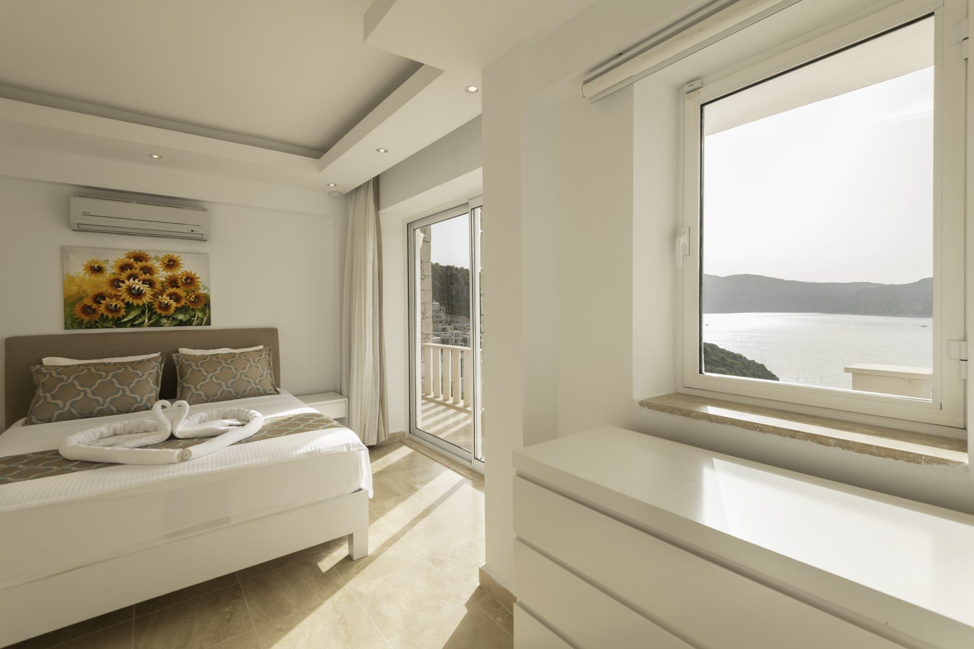 Double bedroom with balcony in Villa Ketchy, villas to rent in Kalkan, Turkey