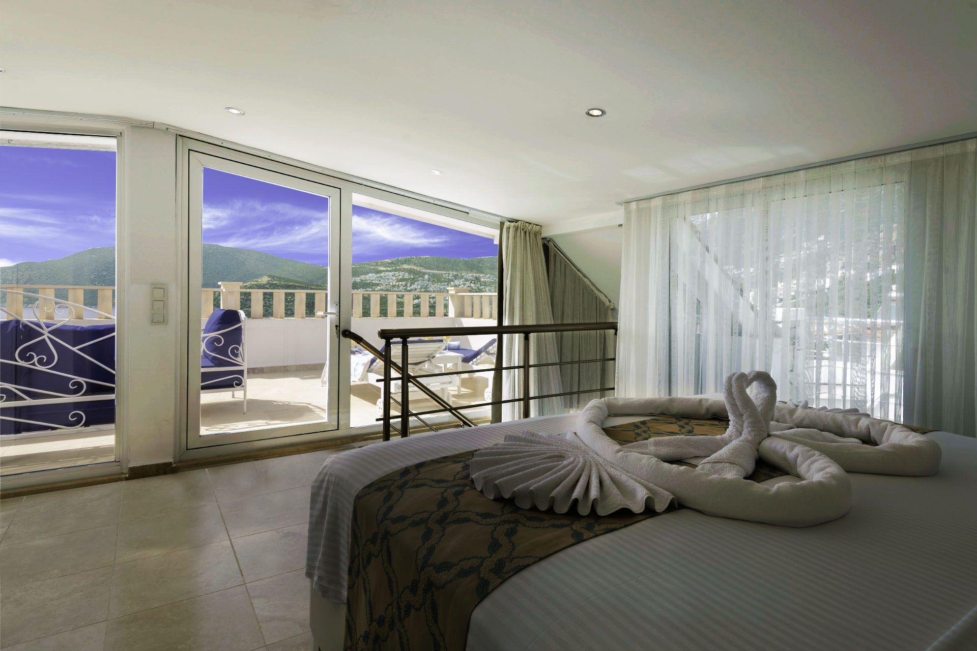 Double bedroom with balcony in Villa Ketchy, villas to rent in Kalkan, Turkey